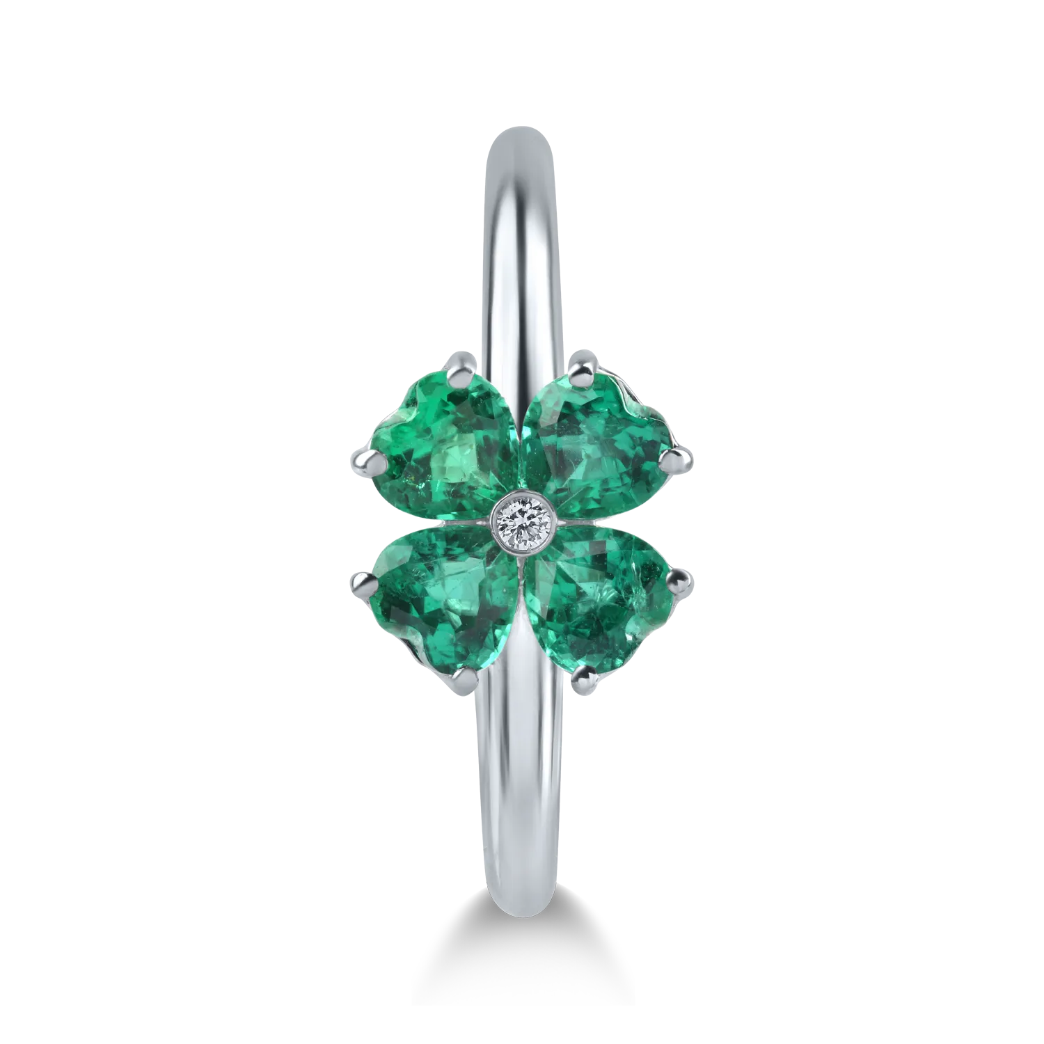 Пръстен от бяло злато с изумруди 0.8кт и диамант 0.01кт