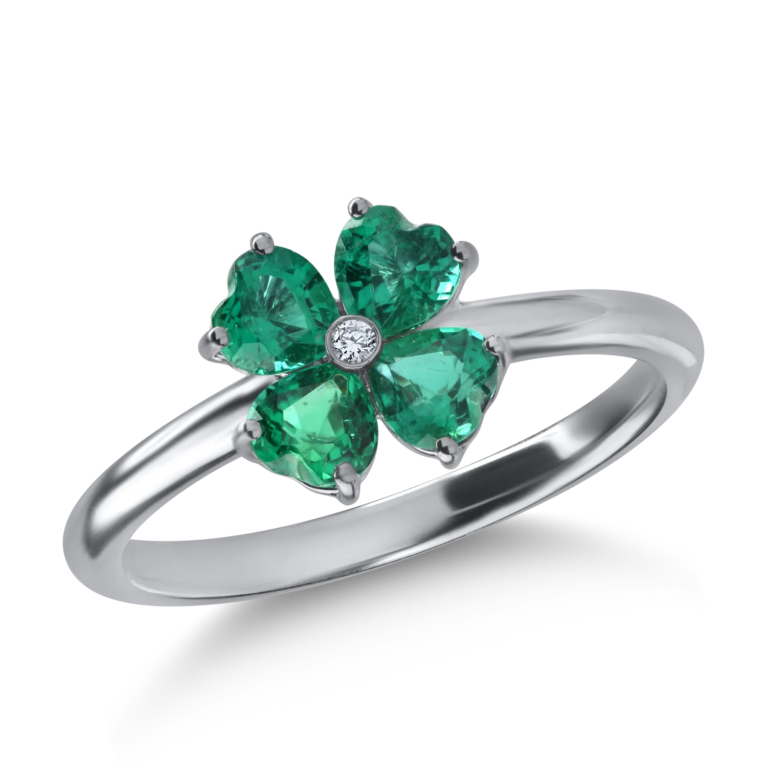 Inel din aur alb cu smaralde de 0.8ct si diamant de 0.01ct