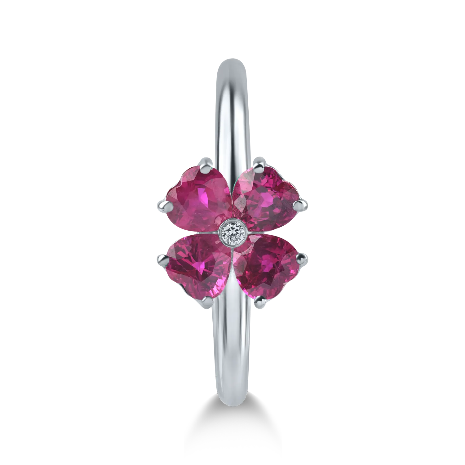 Pierścionek z białego złota z rubinami 1.12ct i brylantem 0.01ct