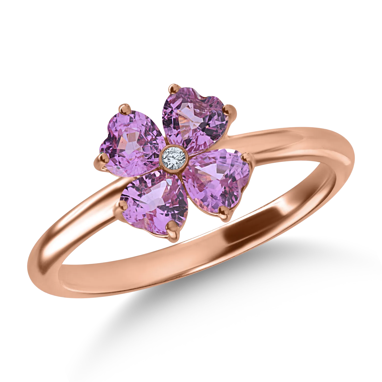 Inel din aur roz cu safire roz de 1.2ct si diamant de 0.01ct