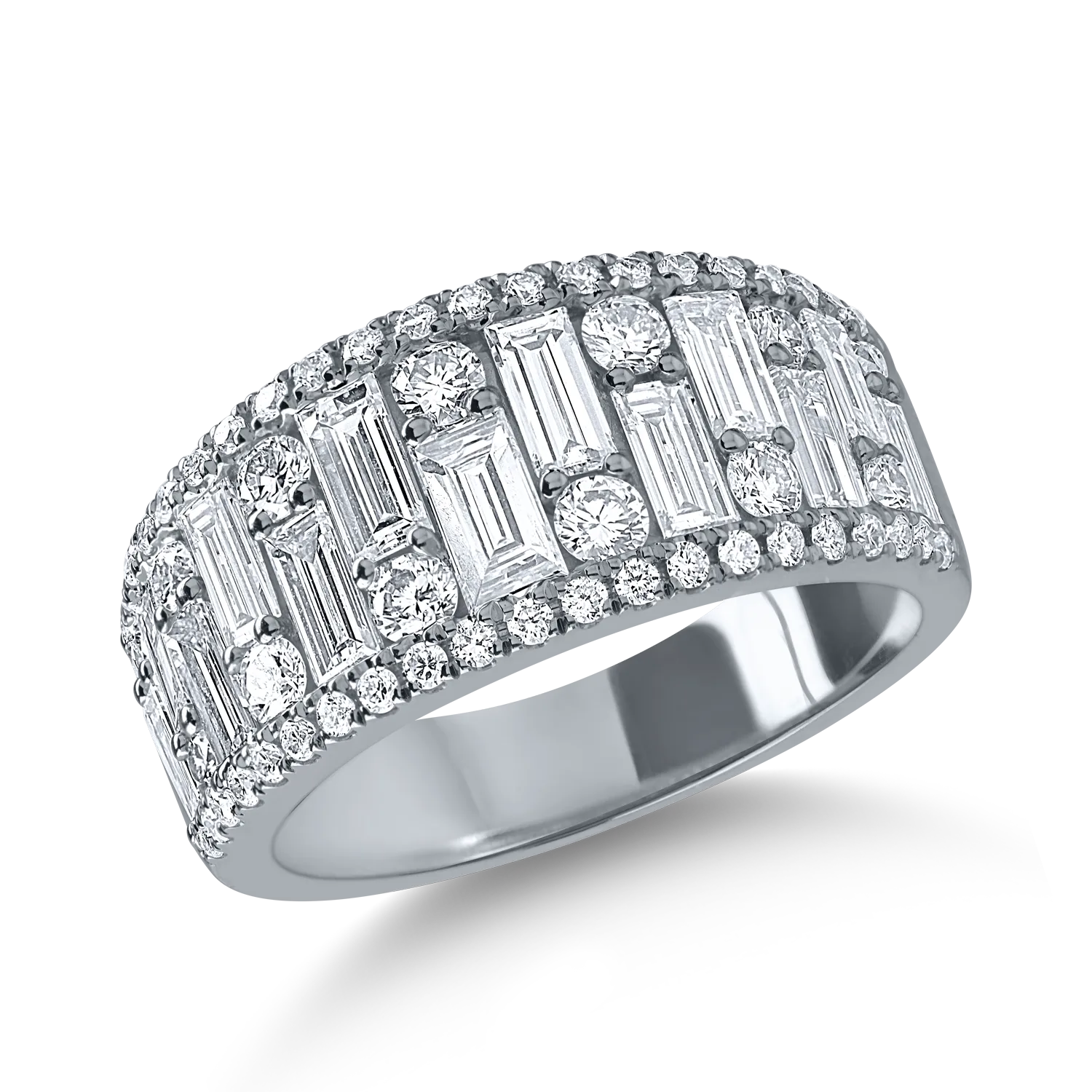 Teilor Inel din aur alb cu diamante baguette si rotunde de 2.2ct