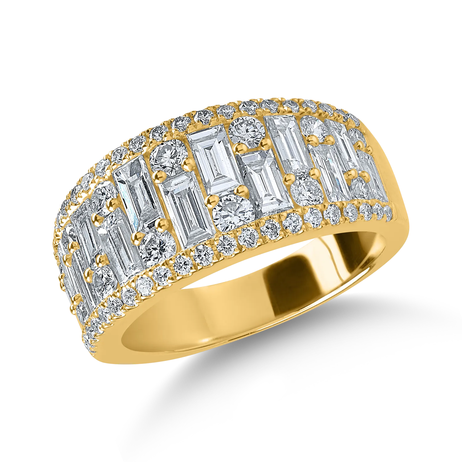 Inel din aur galben cu diamante baguette si rotunde de 2.2ct