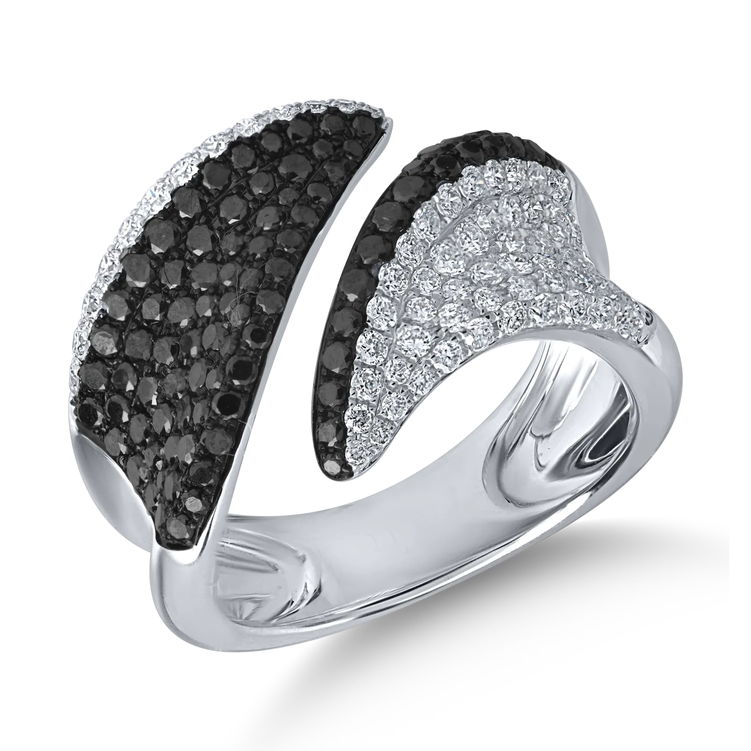 Fehérarany gyűrű 0.62ct tiszta gyémántokkal és 0.8ct fekete gyémántokkal
