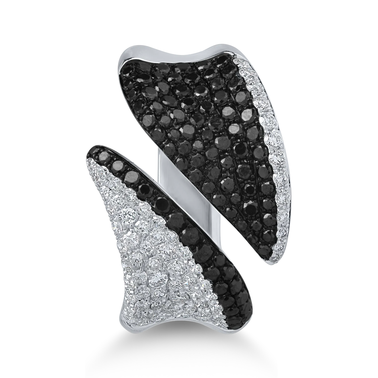 Inel din aur alb cu diamante transparente de 0.62ct si diamante negre de 0.8ct