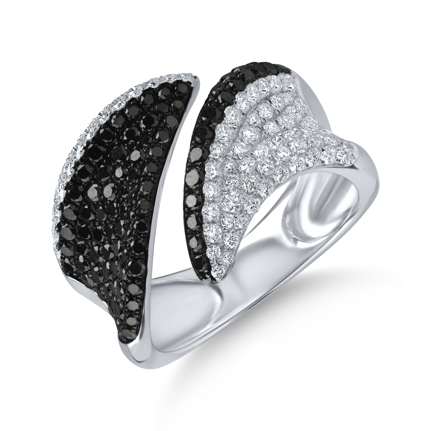 Inel deschis din aur alb cu diamante negre de 0.86ct si diamante de 0.65ct