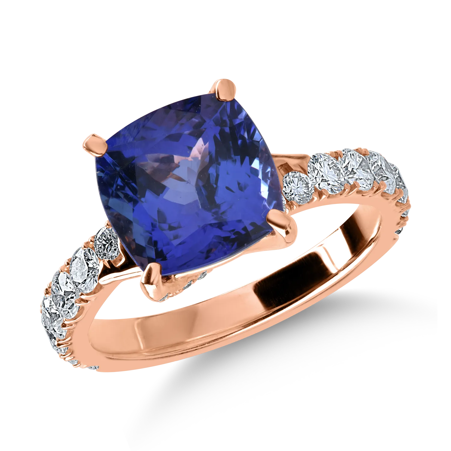 Inel din aur roz cu tanzanit de 4ct si diamante de 0.8ct