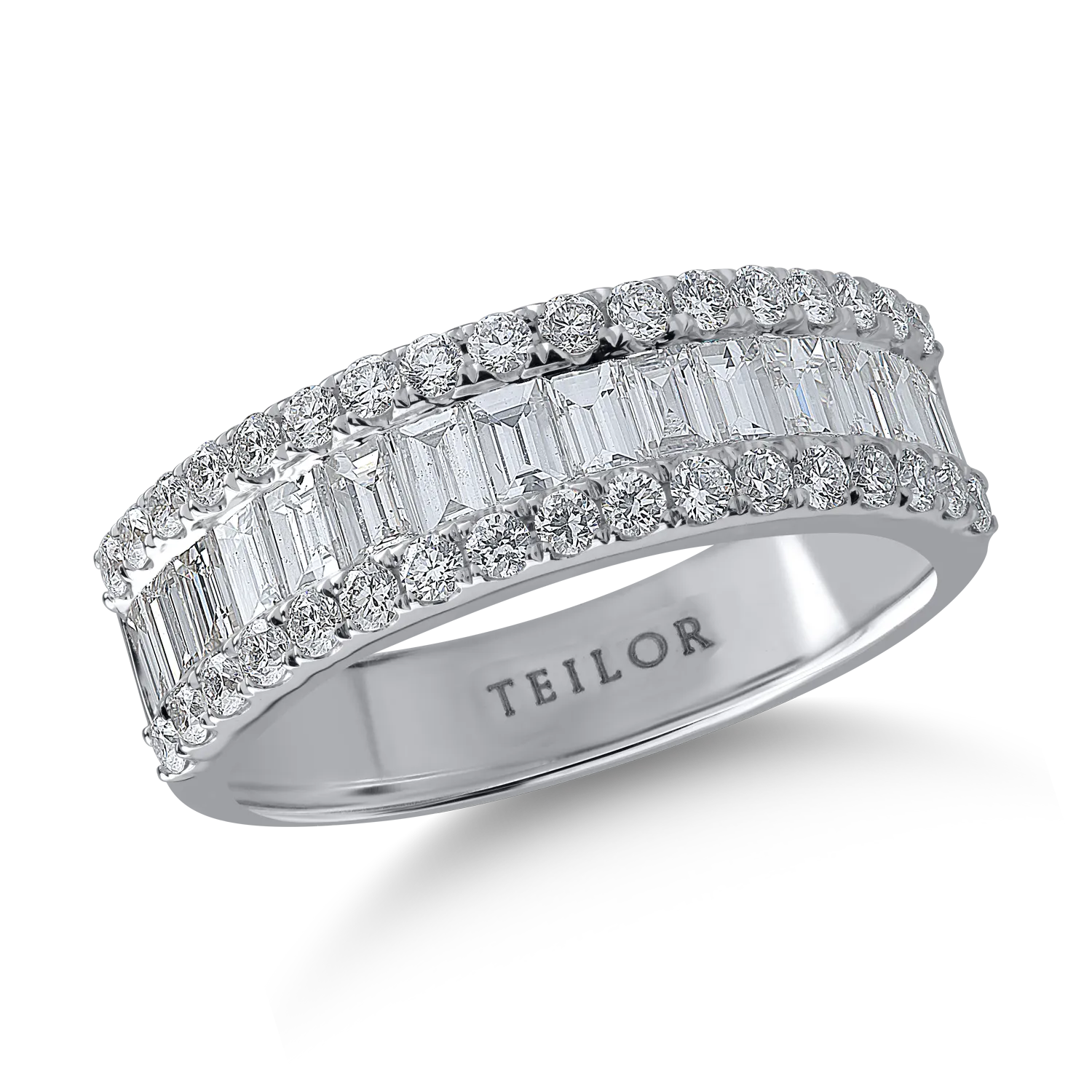 Inel din aur alb cu diamante baguette si rotunde de 1.4ct