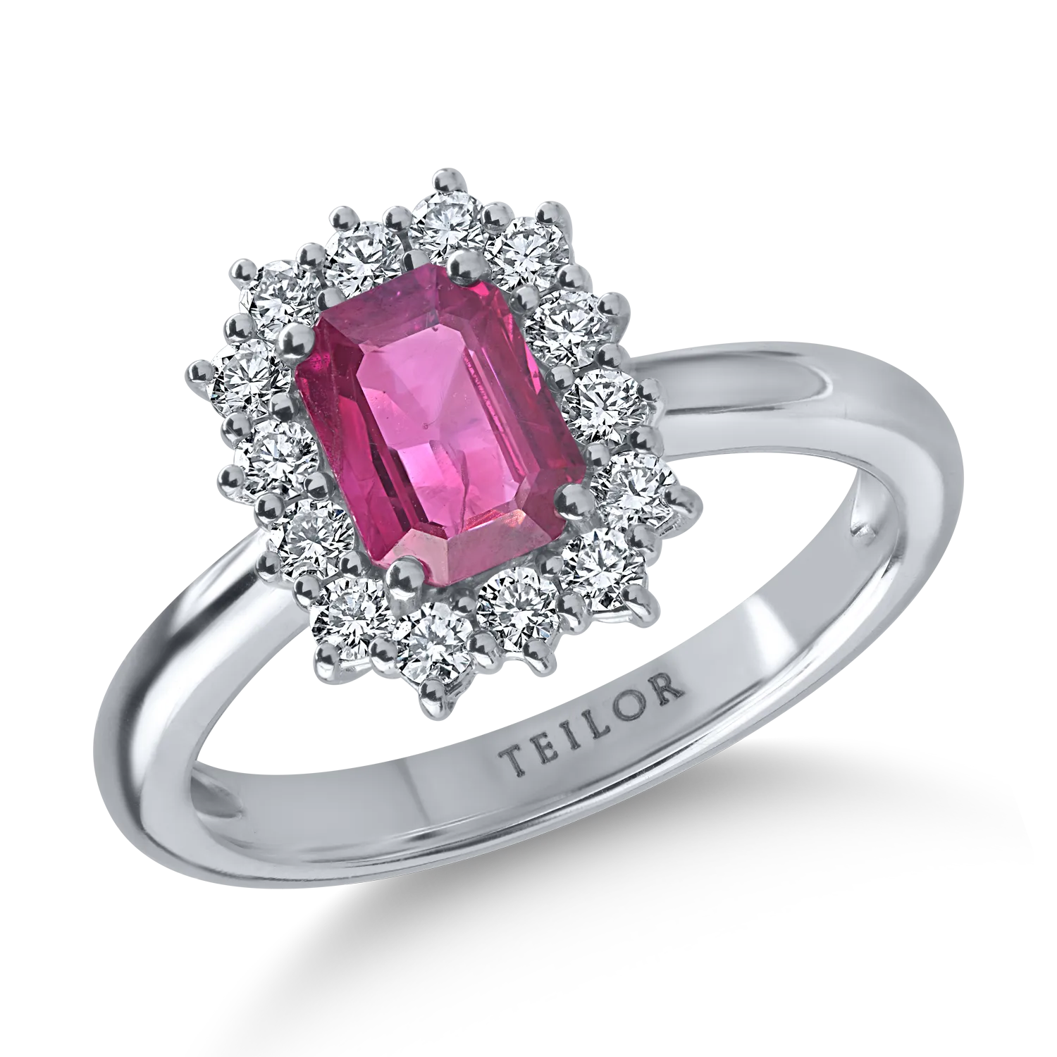 White gold ring with 1ct ruby ​​and 0.35ct diamonds