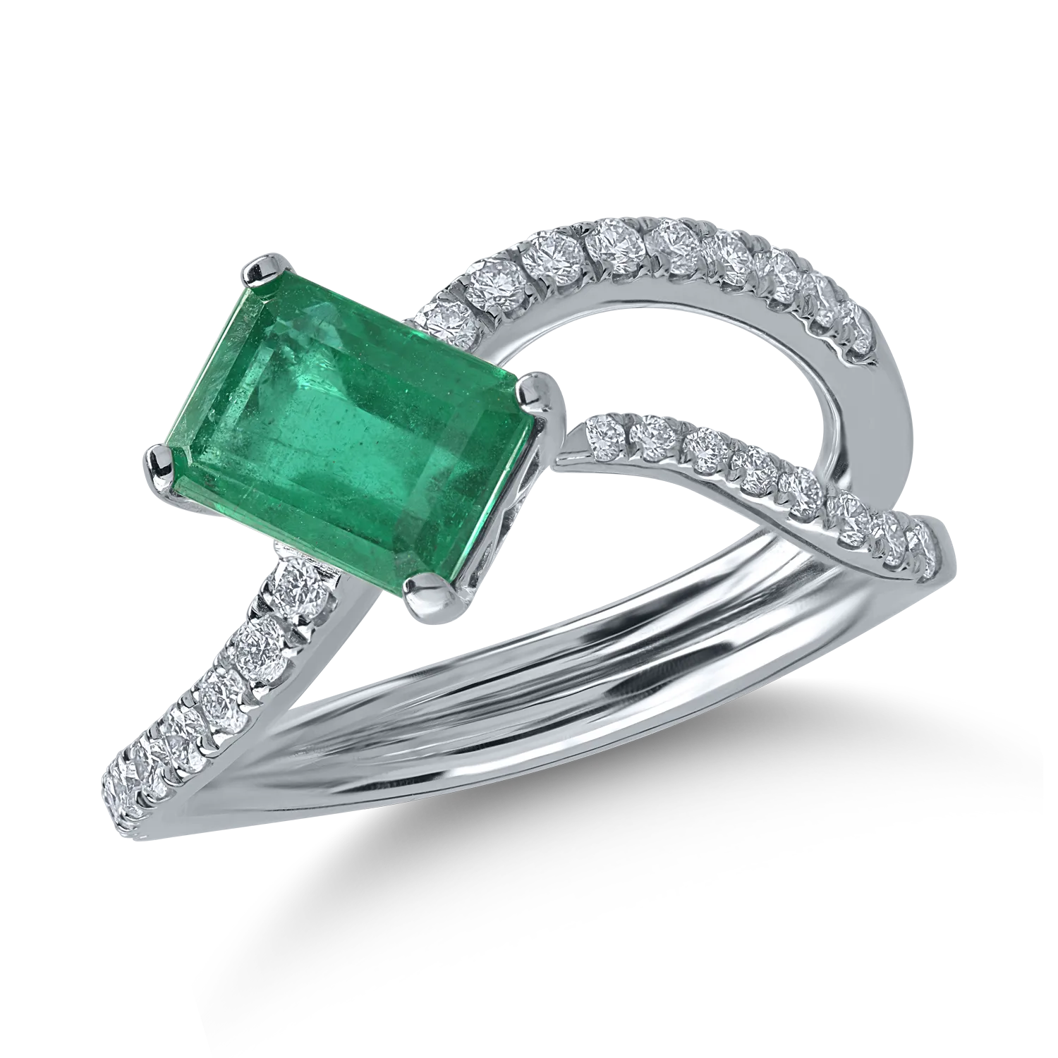 White gold ring with 1.52ct emerald and 0.34ct diamonds