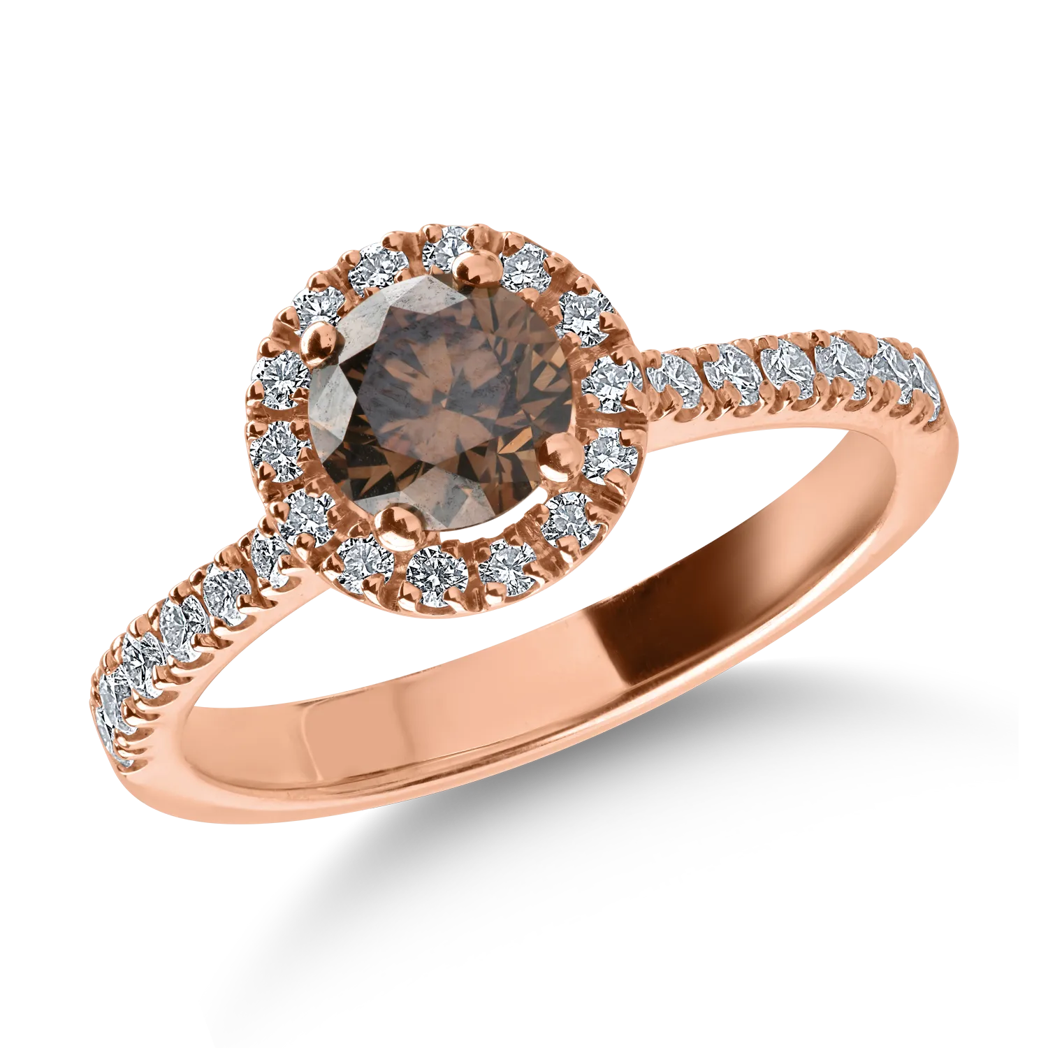 Rózsarany gyűrű 0.73ct barna gyémánttal és 0.36ct tiszta gyémánttal