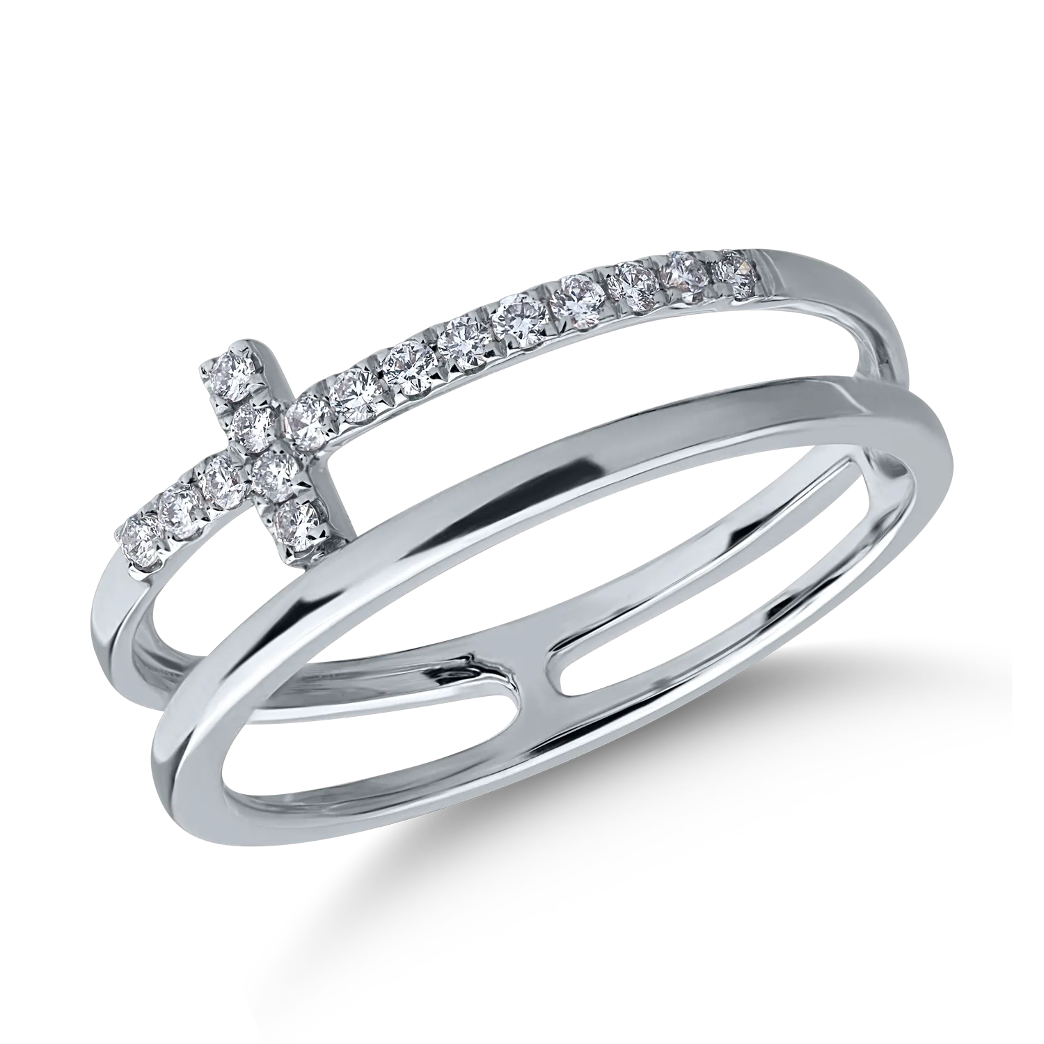 White gold double cross ring with 0.1ct diamonds