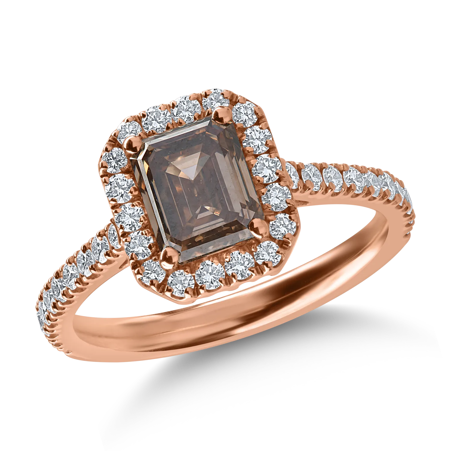 Пръстен от розово злато с 1.52кт кафяв диамант и 0.54кт прозрачни диаманти