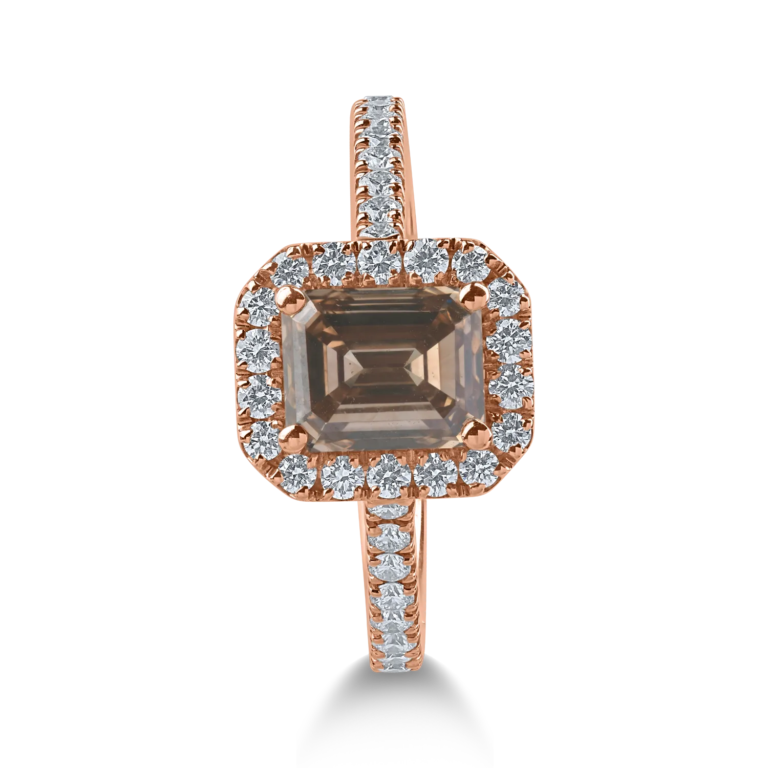 Пръстен от розово злато с 1.52кт кафяв диамант и 0.54кт прозрачни диаманти