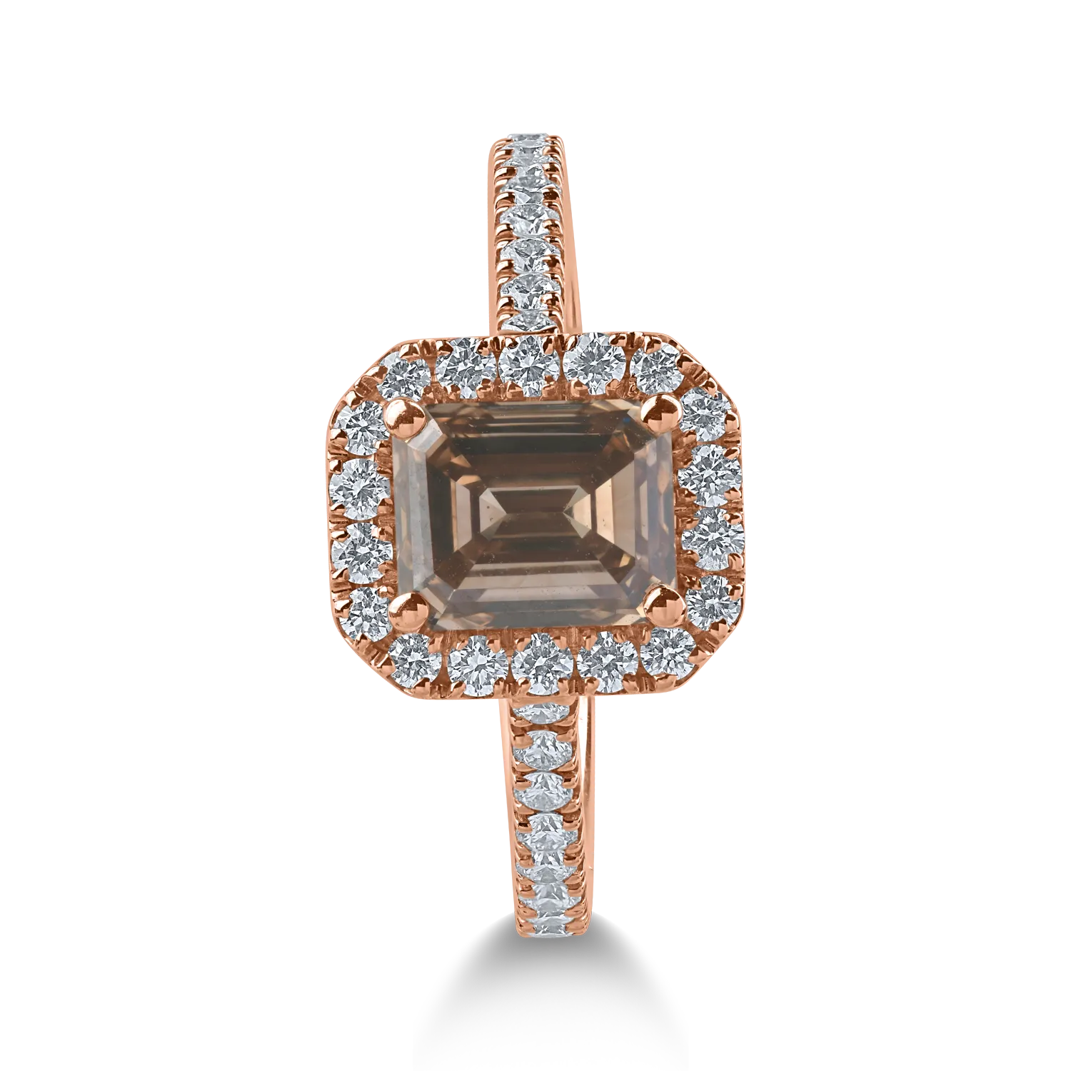 Inel din aur roz cu diamant maro octogonal de 1.52ct si diamante transparente de 0.54ct