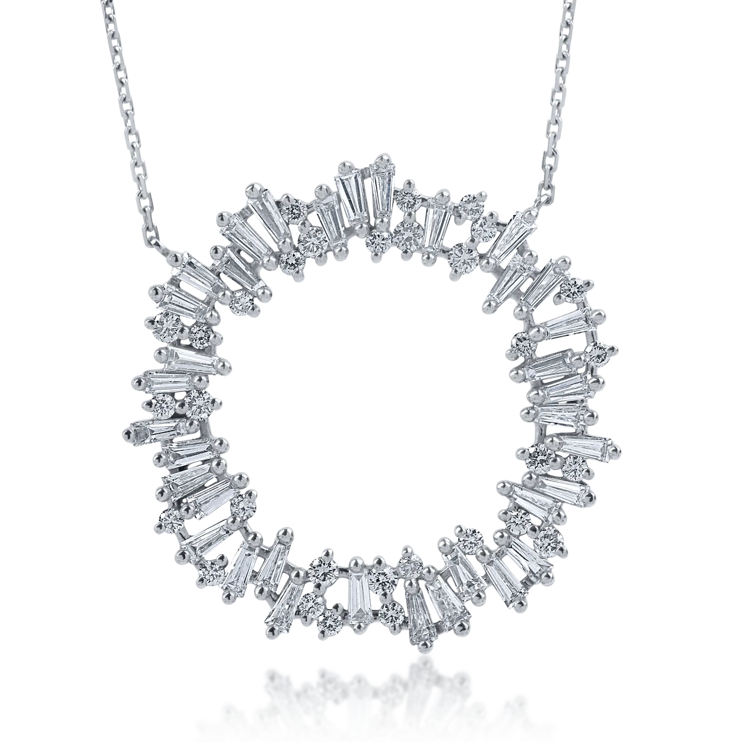 Lant cu pandantiv din aur alb cu diamante baguette de 0.217ct