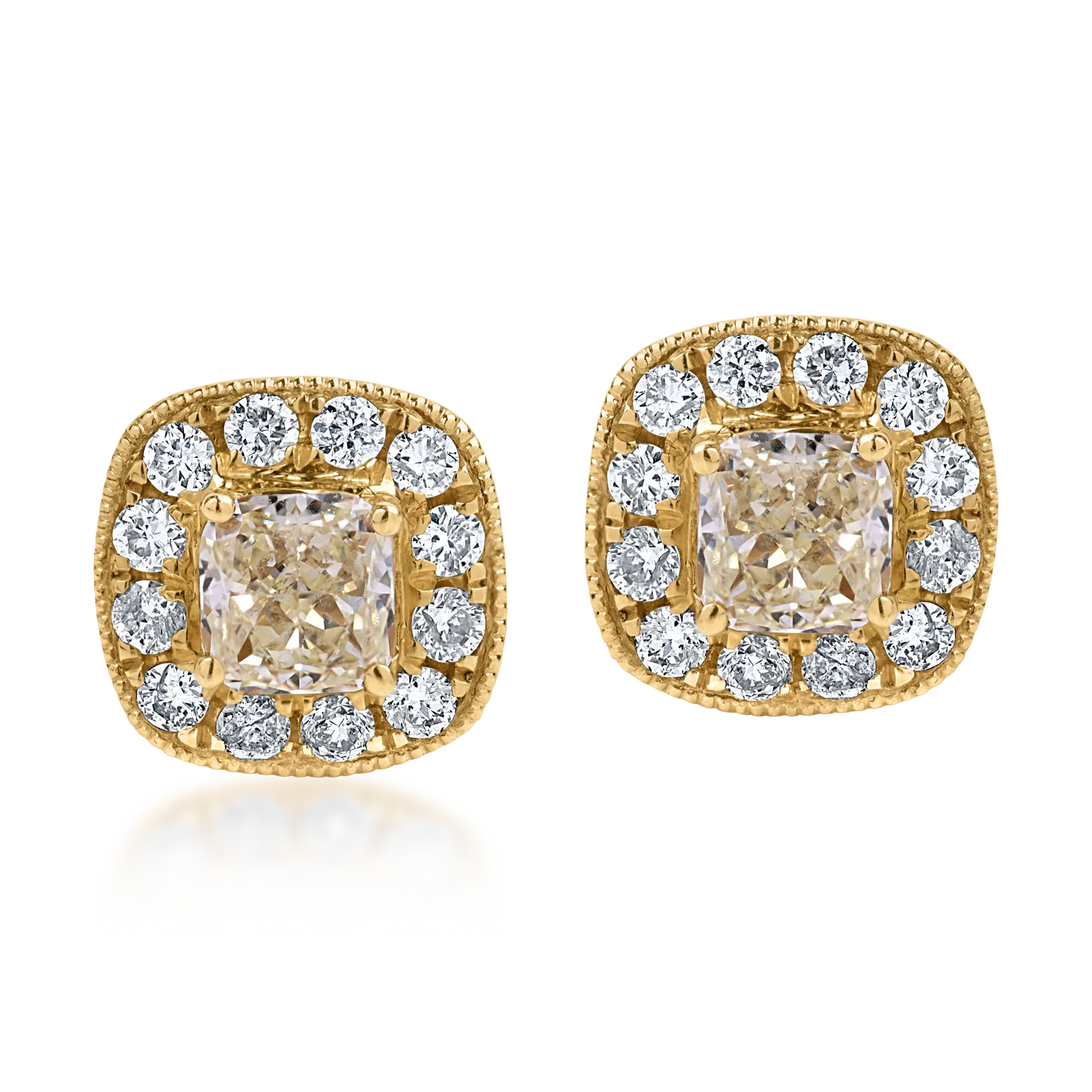 Yellow gold earrings with 0.274ct fancy-yellow diamonds and 0.136ct clear diamonds