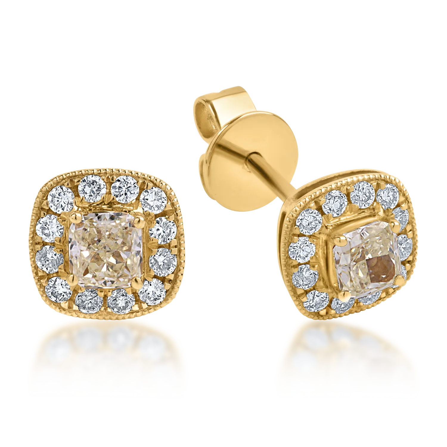 Yellow gold earrings with 0.274ct fancy-yellow diamonds and 0.136ct clear diamonds