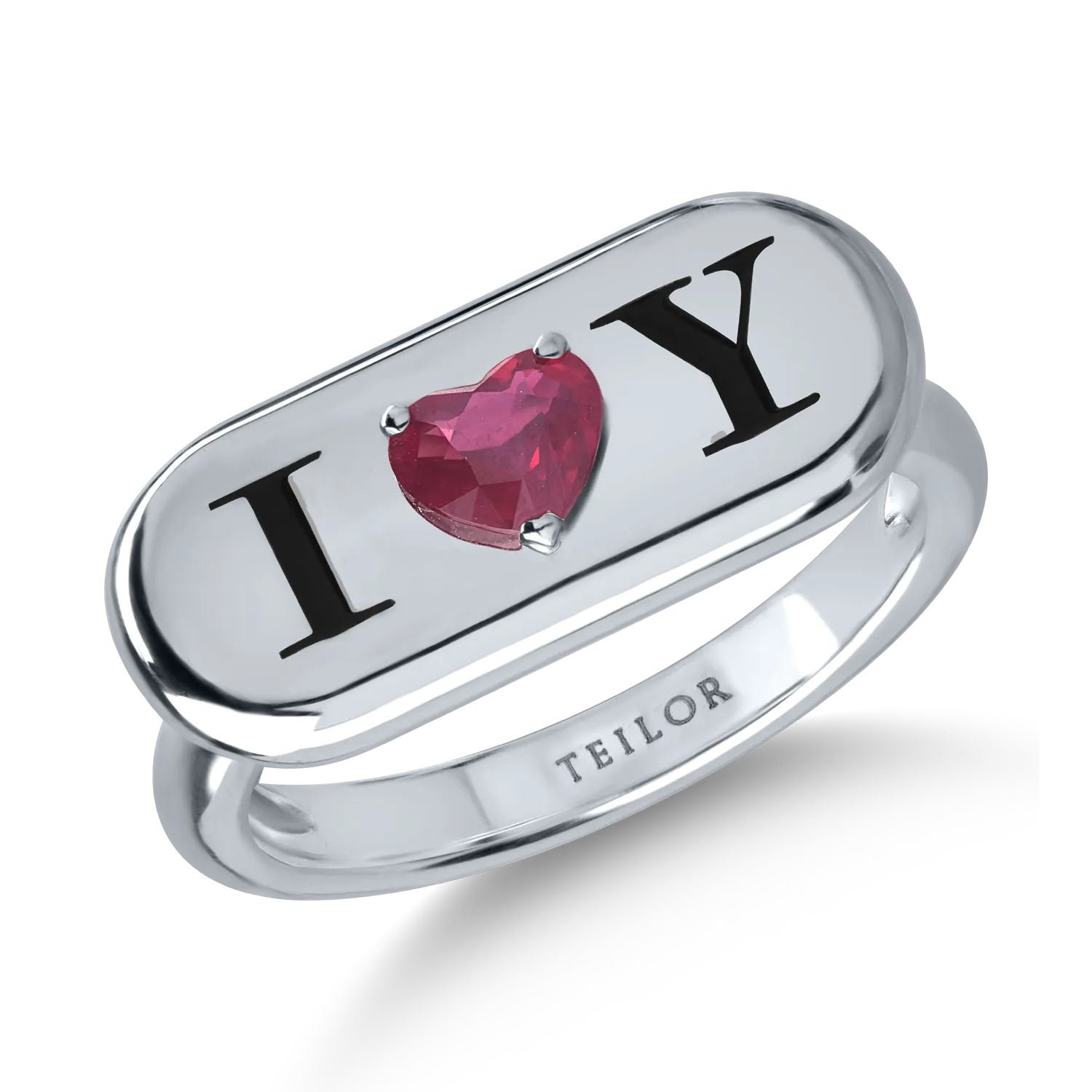 Teilor Inel din aur alb cu rubin heart de 0.4ct
