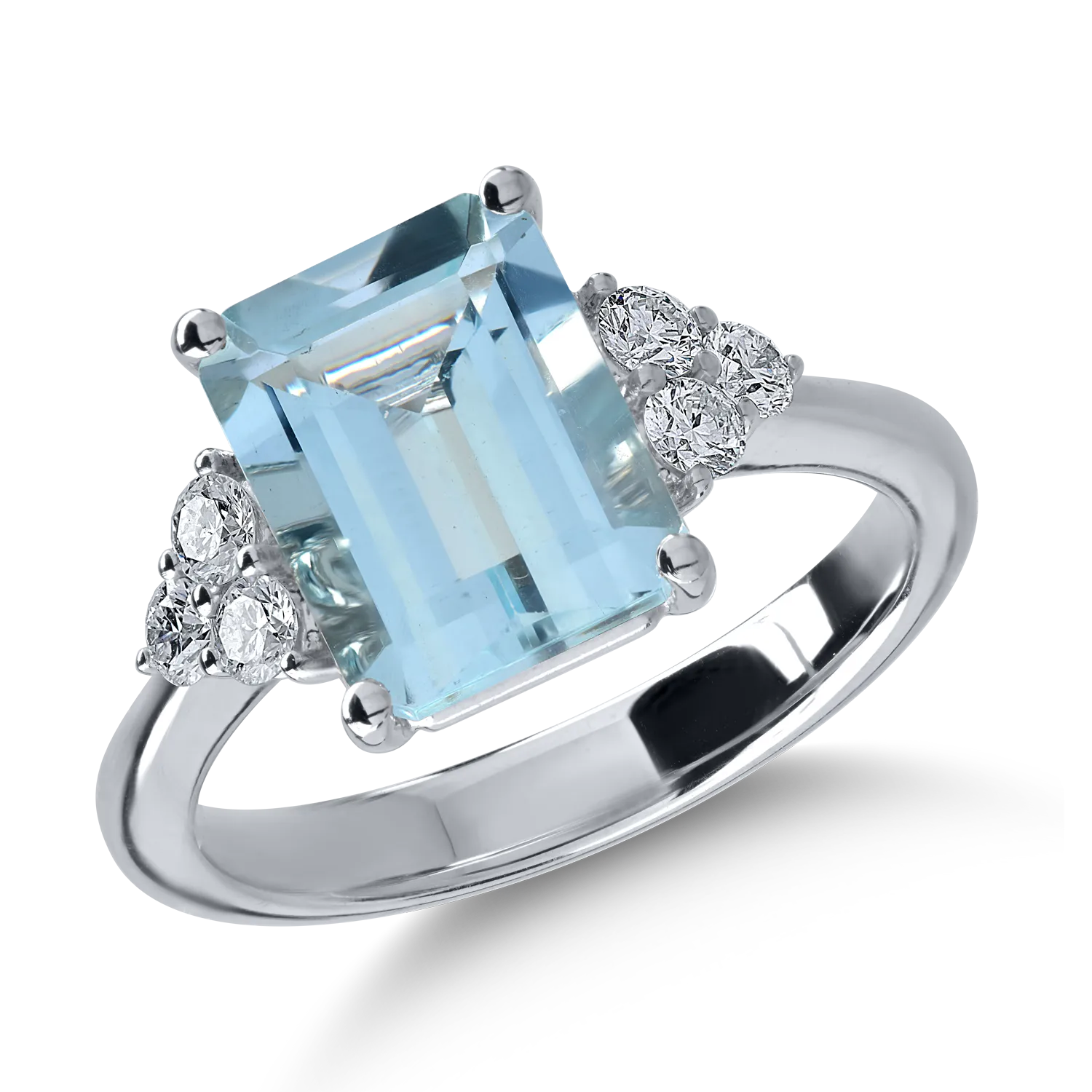 Inel din aur alb cu acvamarin octogonal de 3.2ct si diamante de 0.3ct