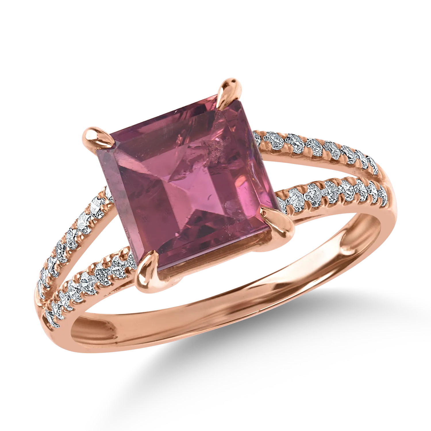 Inel din aur roz cu rubelit de 2.85ct si diamante de 0.27ct