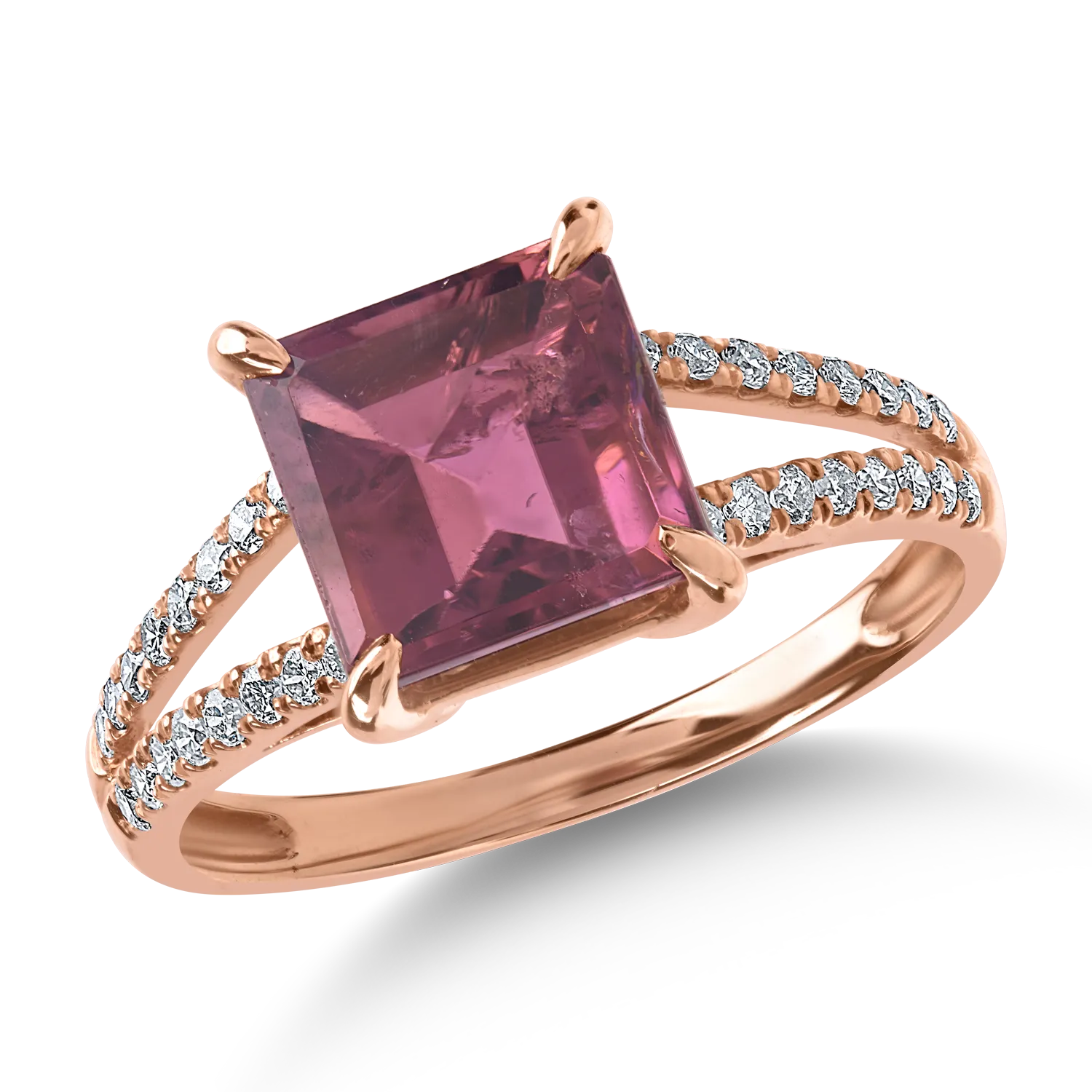 Rose gold ring with 2.85ct rubellite and 0.27ct diamonds