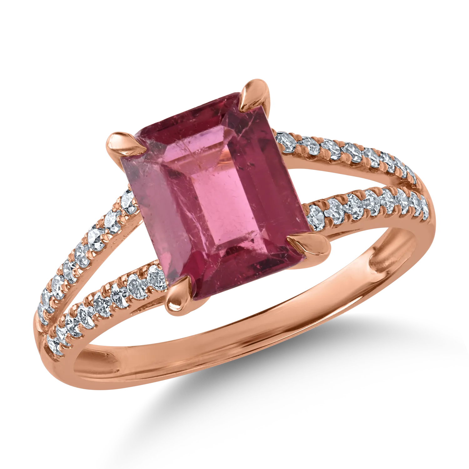 Teilor Inel din aur roz cu rubelit rectangulare de 2.2ct si diamante de 0.2ct