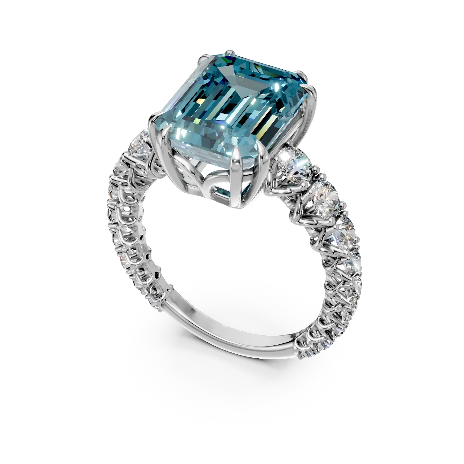 White gold ring with 3.7ct aquamarine and 1.2ct diamonds