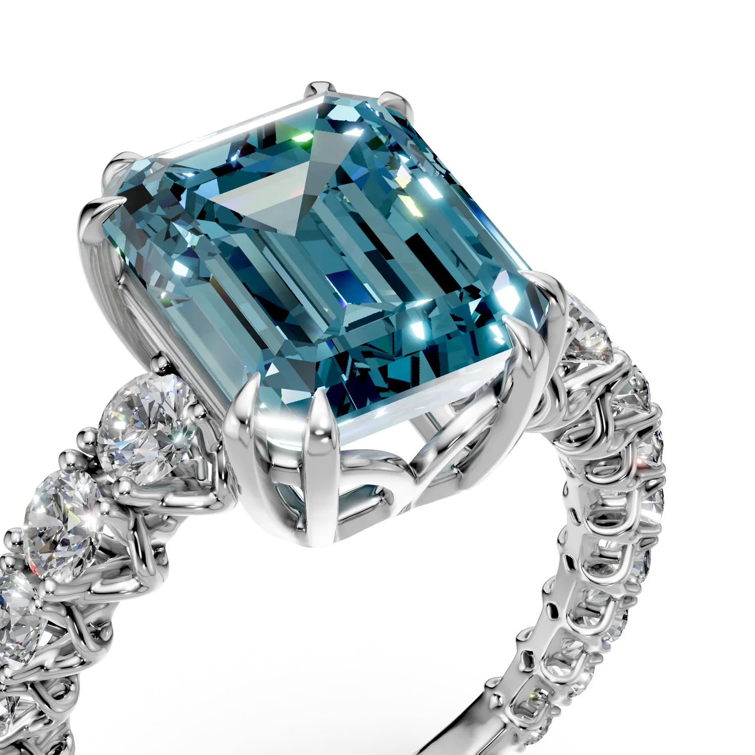 White gold ring with 3.7ct aquamarine and 1.2ct diamonds