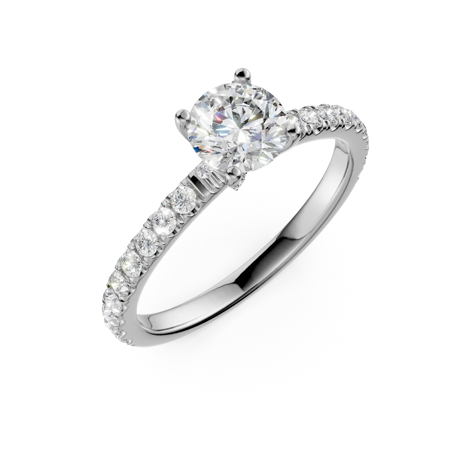 Годежен пръстен от бяло злато с 0.71ct диамант и 0.42ct диаманти