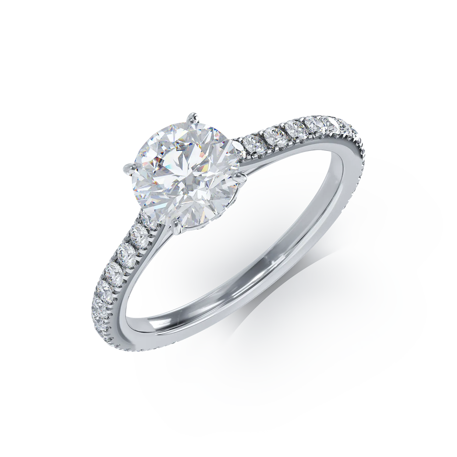 Inel de logodna din aur alb cu diamant de 1.02ct si diamante de 0.54ct