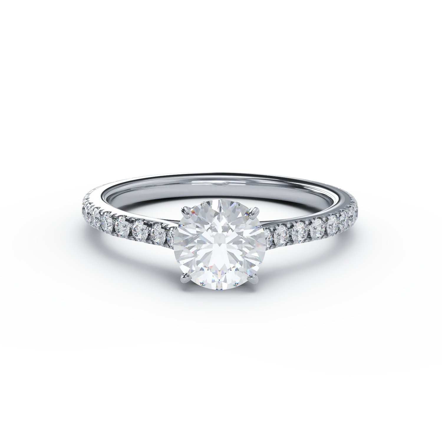 Inel de logodna din aur alb cu diamant de 1.02ct si diamante de 0.54ct