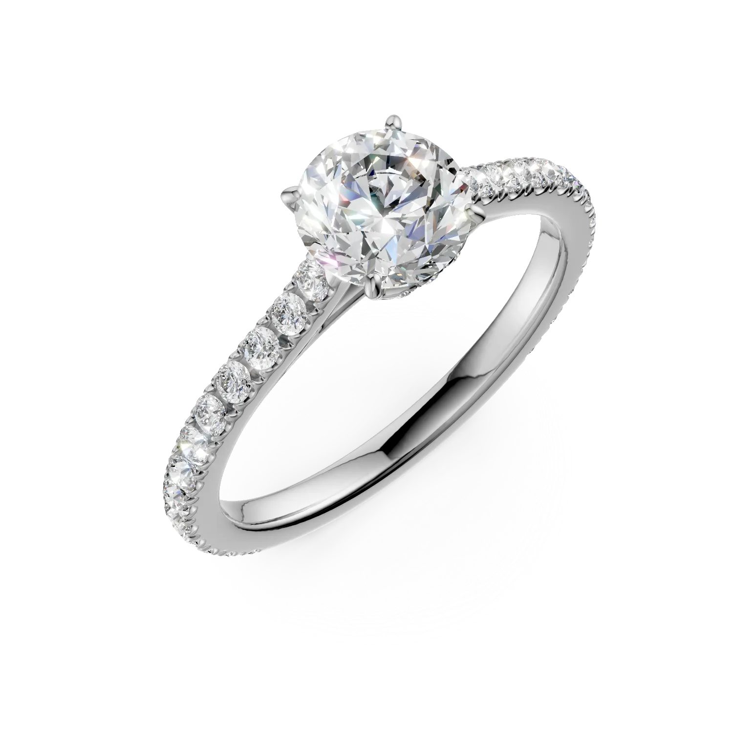 Inel de logodna din aur alb cu diamant de 1.02ct si diamante de 0.54ct