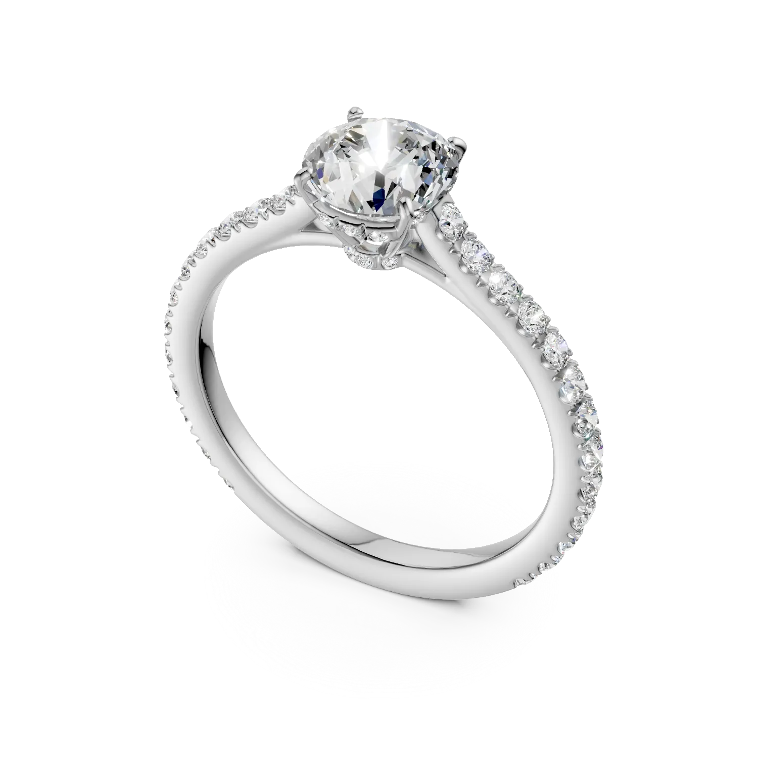 Inel de logodna din aur alb cu diamant de 1.02ct si diamante de 0.54ct
