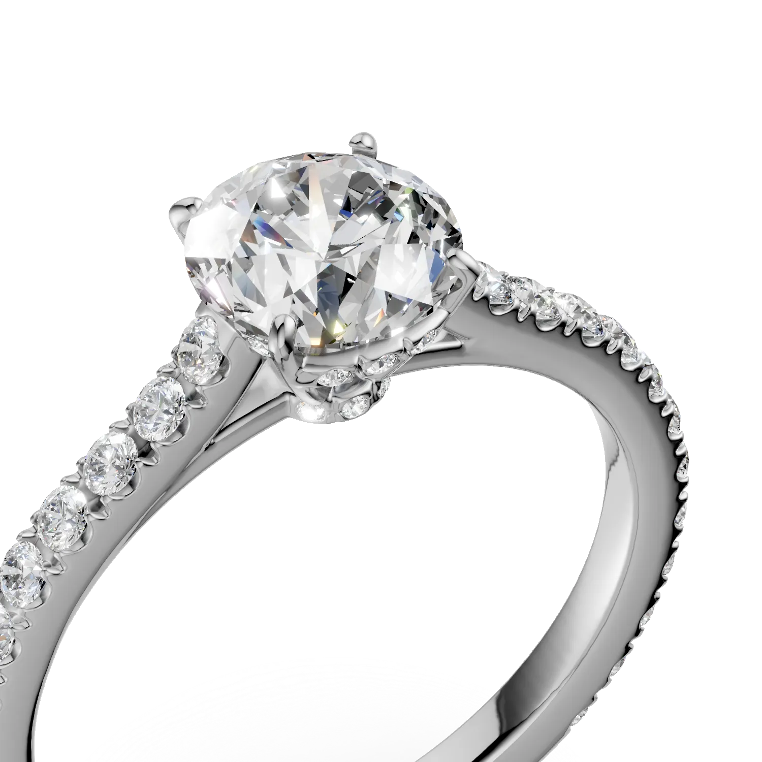 Inel de logodna din aur alb cu diamant de 1.02ct si diamante de 0.54ct