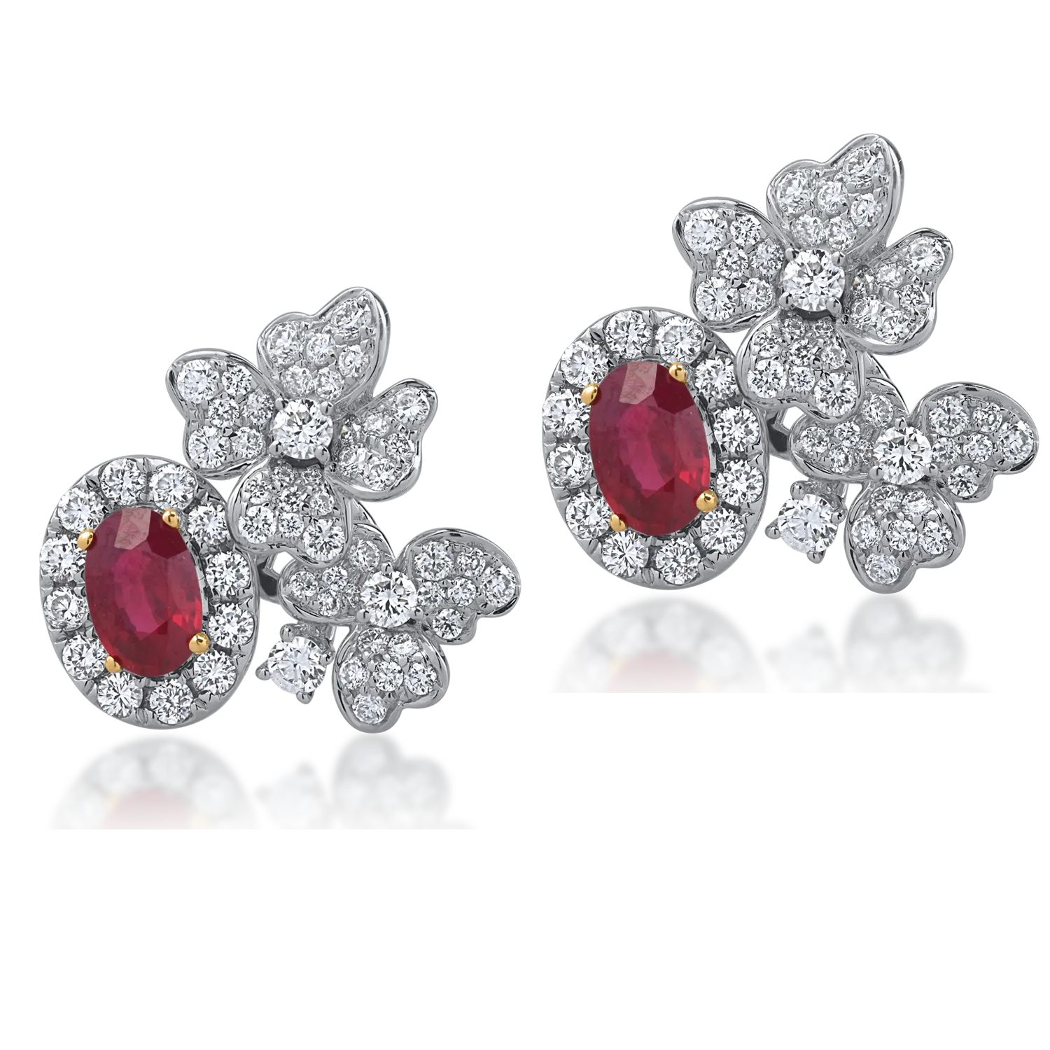White gold earrings with 1.31ct diamonds and 1.09ct rubies