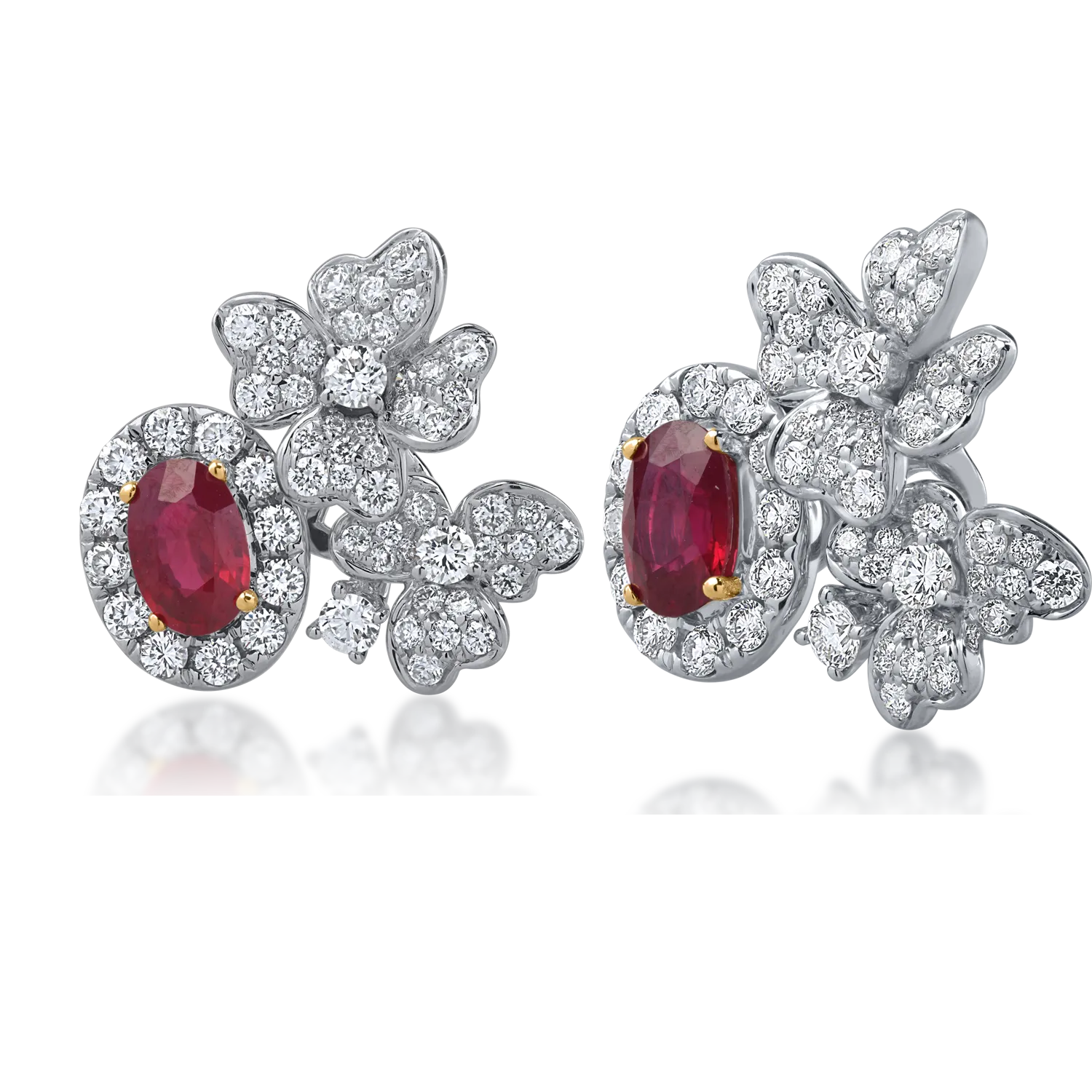 White gold earrings with 1.31ct diamonds and 1.09ct rubies