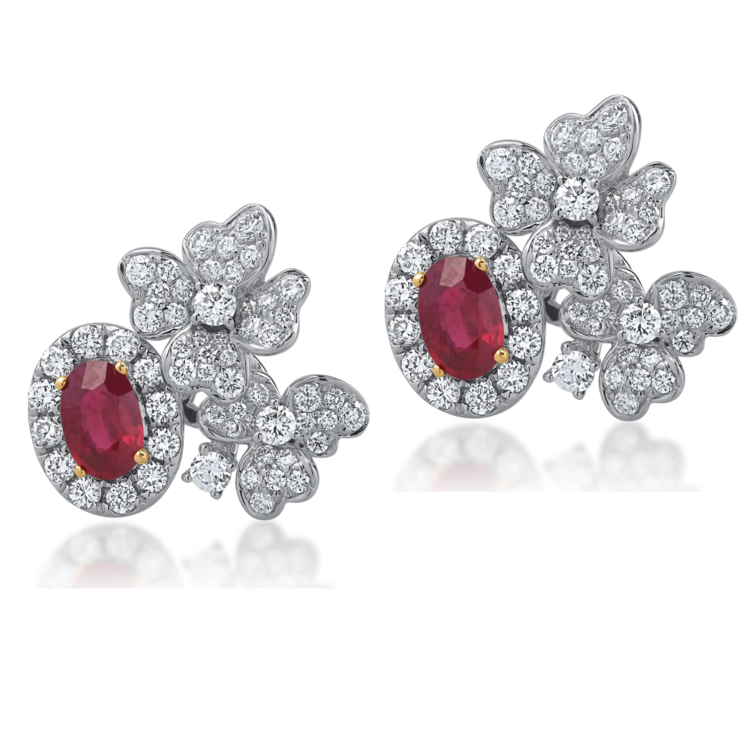 Обеци от бяло злато с 1.31ct диаманти и 1.09ct рубини