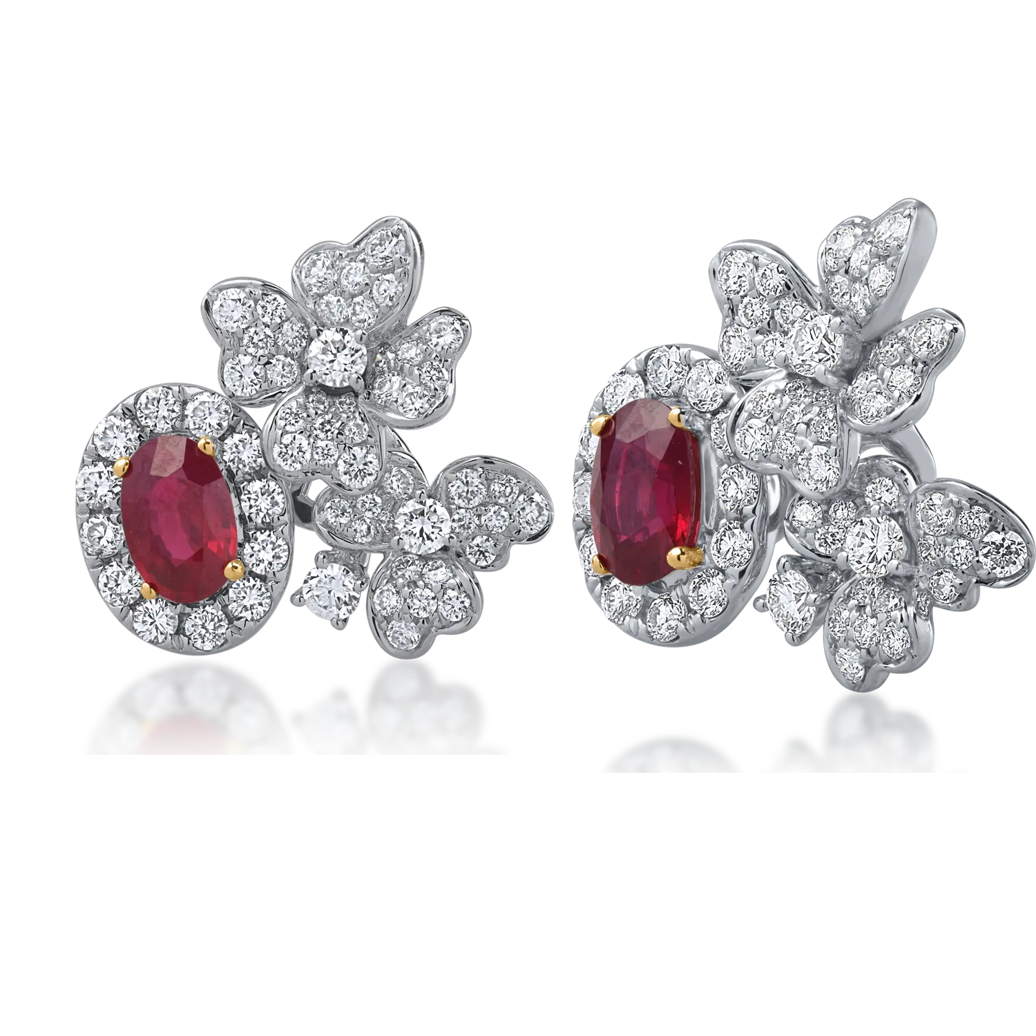 Обеци от бяло злато с 1.31ct диаманти и 1.09ct рубини