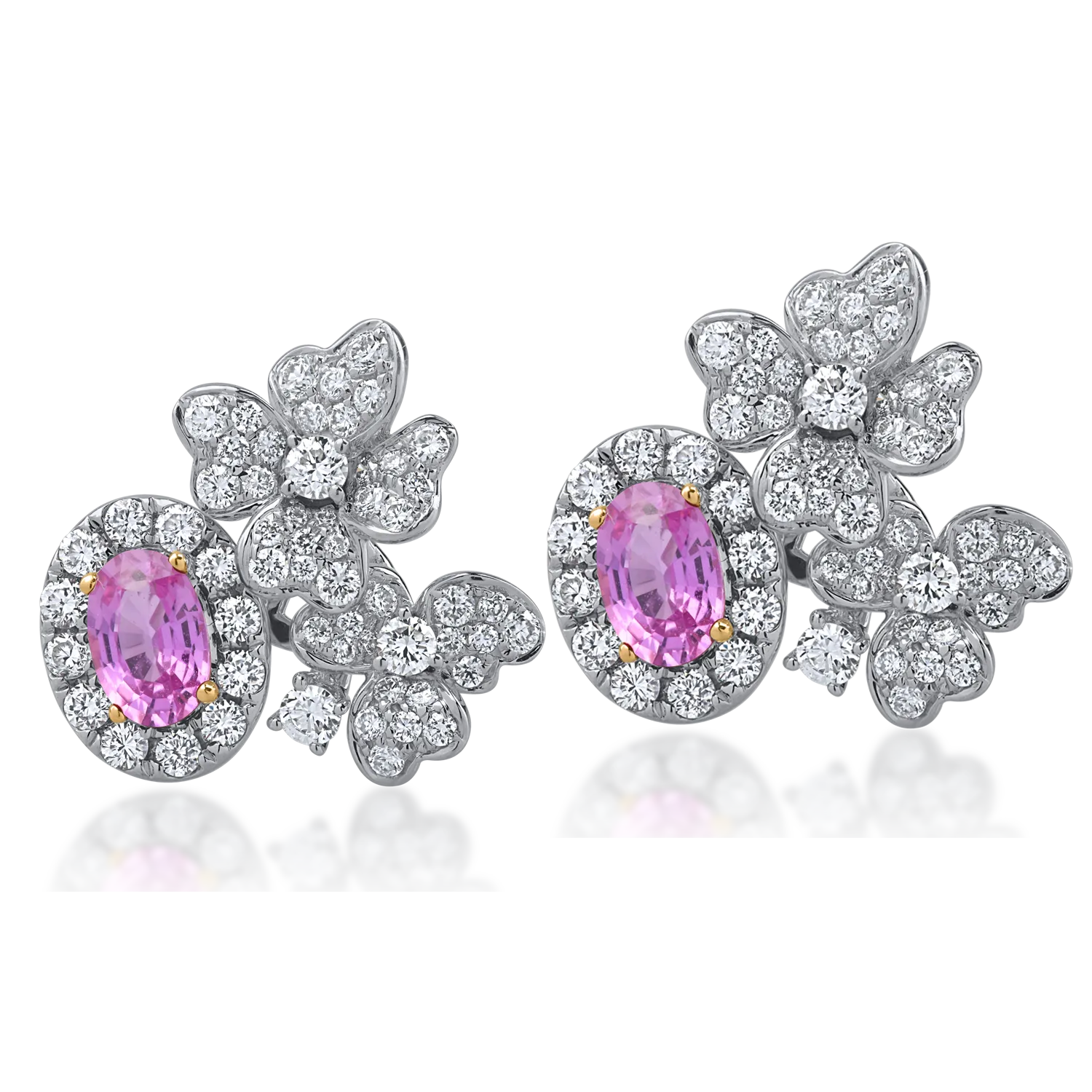 White gold earrings with 1.3ct diamonds and 1.19ct pink sapphires