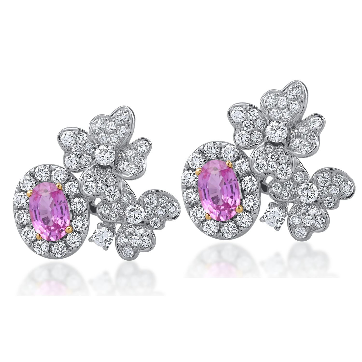 White gold earrings with 1.3ct diamonds and 1.19ct pink sapphires-154516