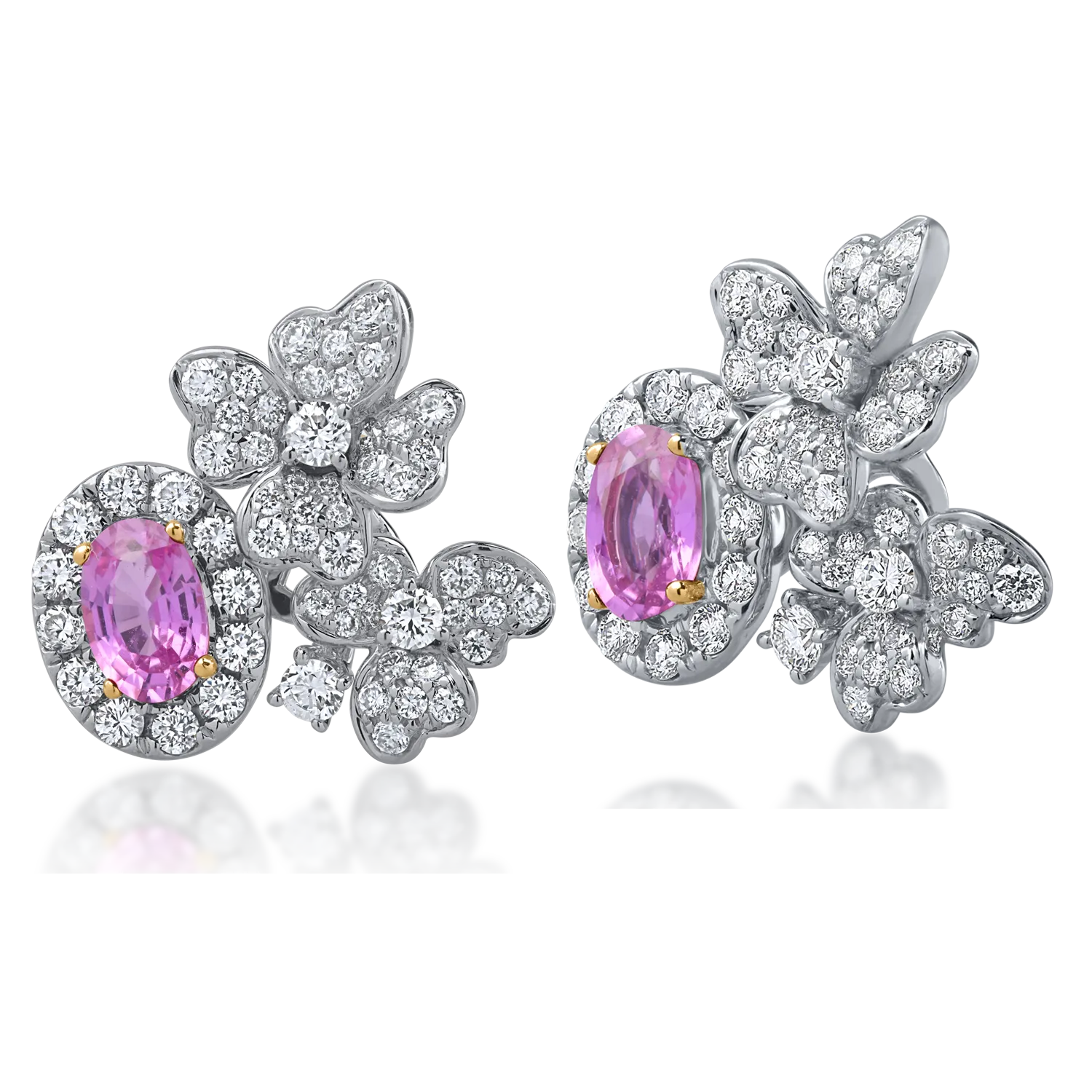 White gold earrings with 1.3ct diamonds and 1.19ct pink sapphires