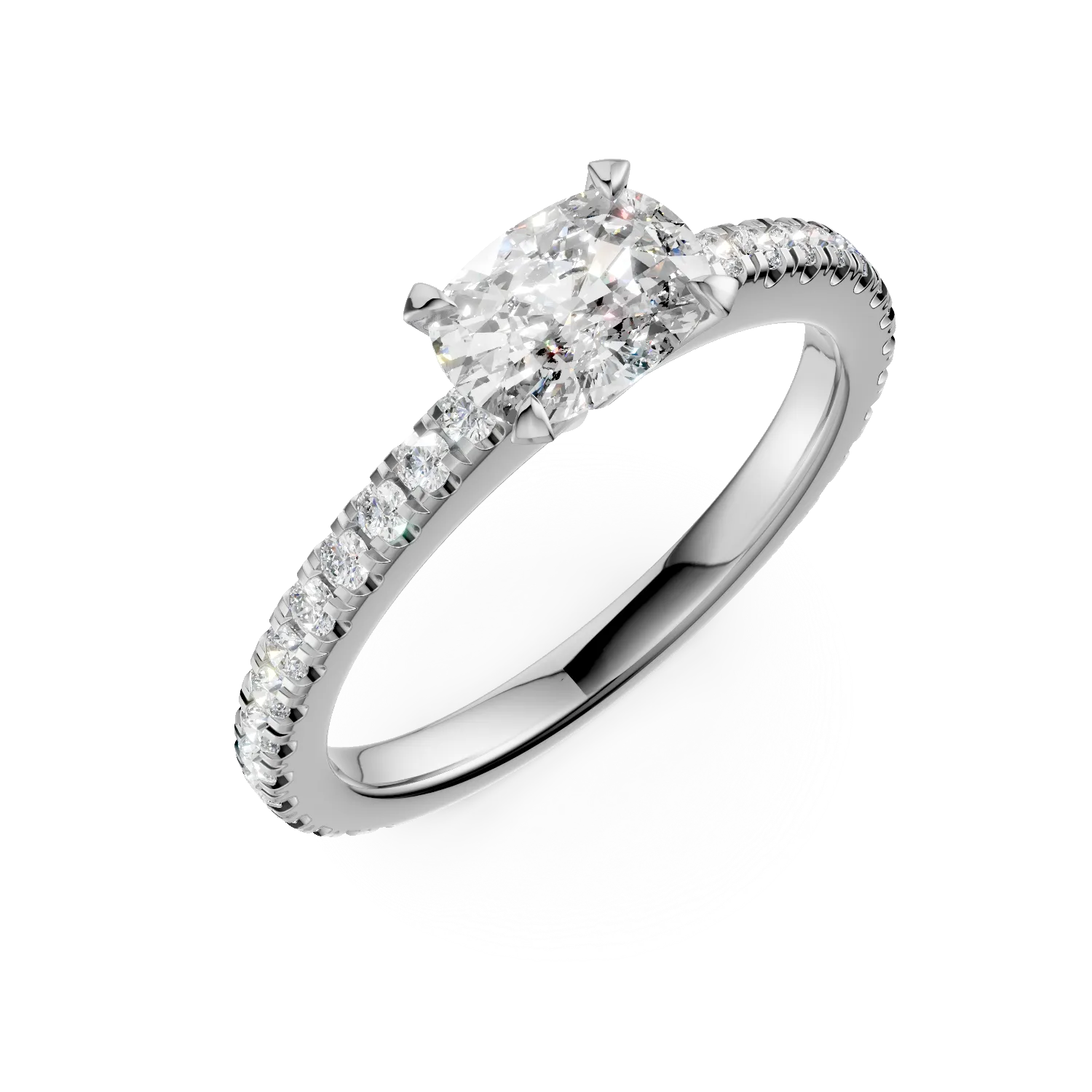 Inel de logodna din aur alb cu diamant de 0.72ct si diamante de 0.5ct