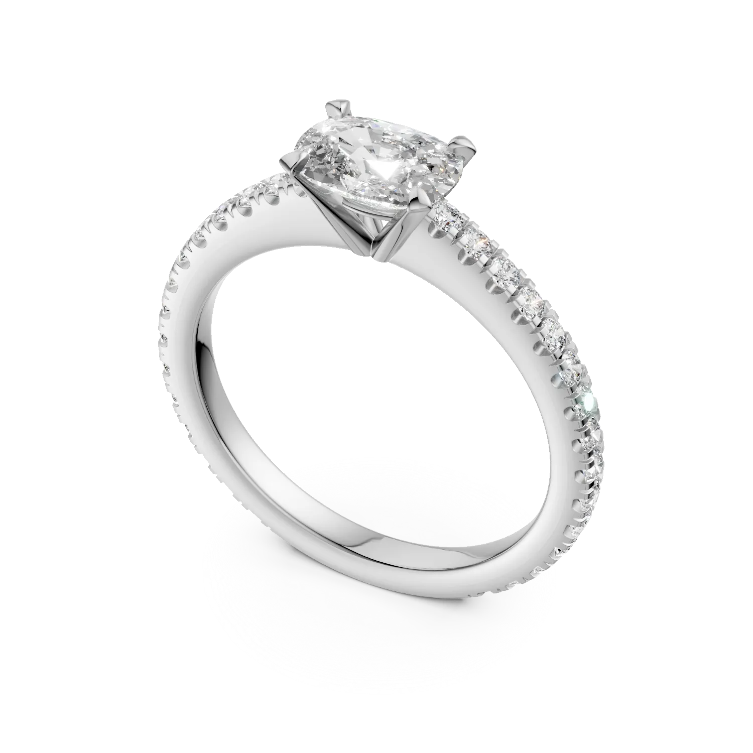 Inel de logodna din aur alb cu diamant de 0.72ct si diamante de 0.5ct