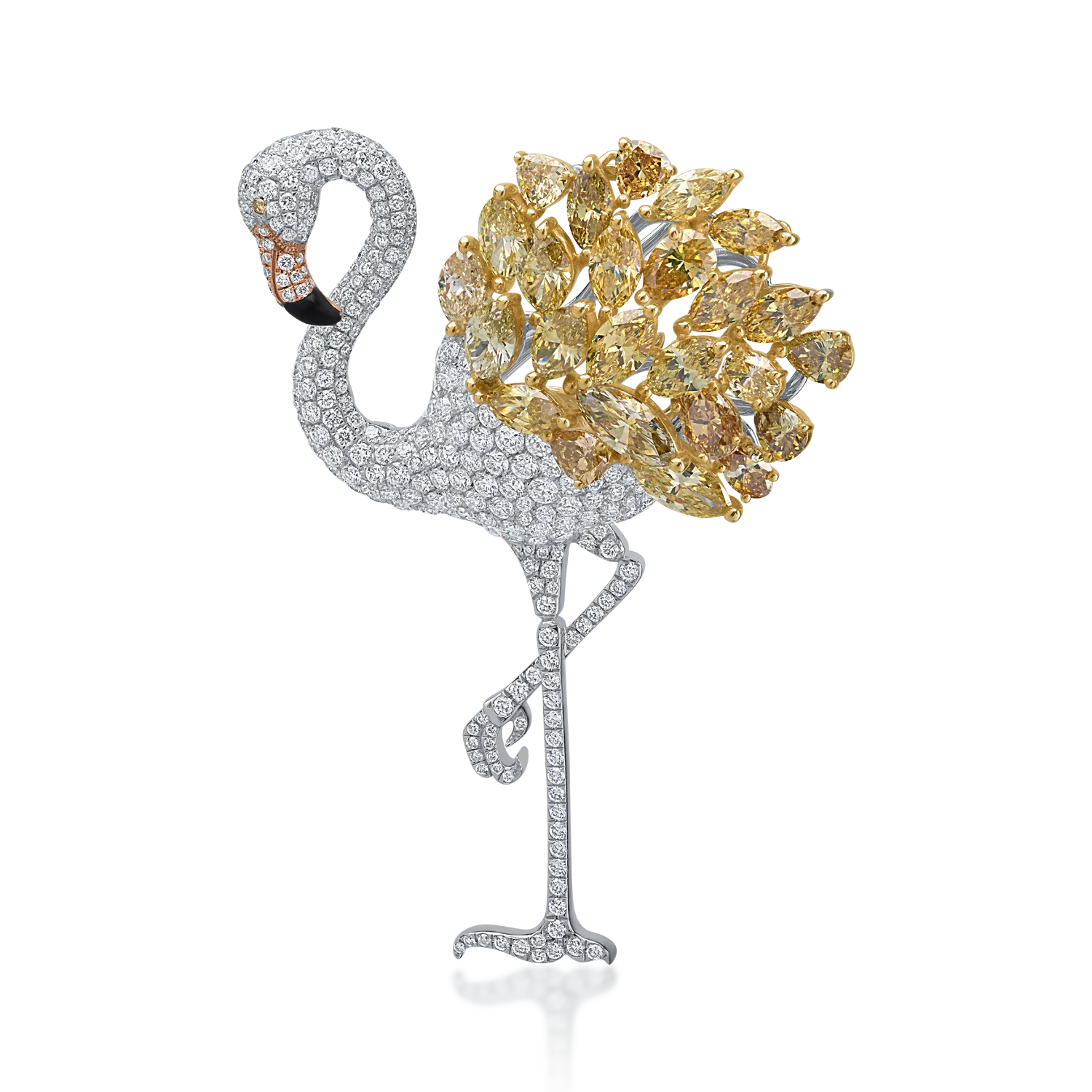 White gold brooch with 9.35ct diamonds and 0.08ct onyx