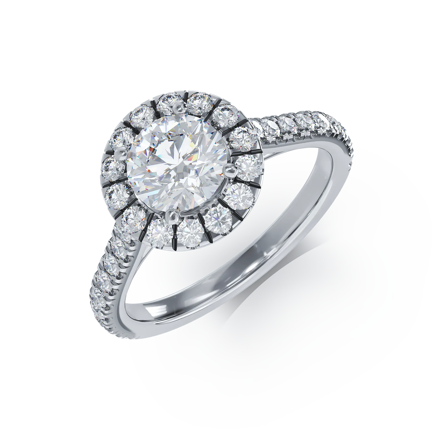 Годежен пръстен от бяло злато с 0.9ct диамант и 0.75ct диаманти