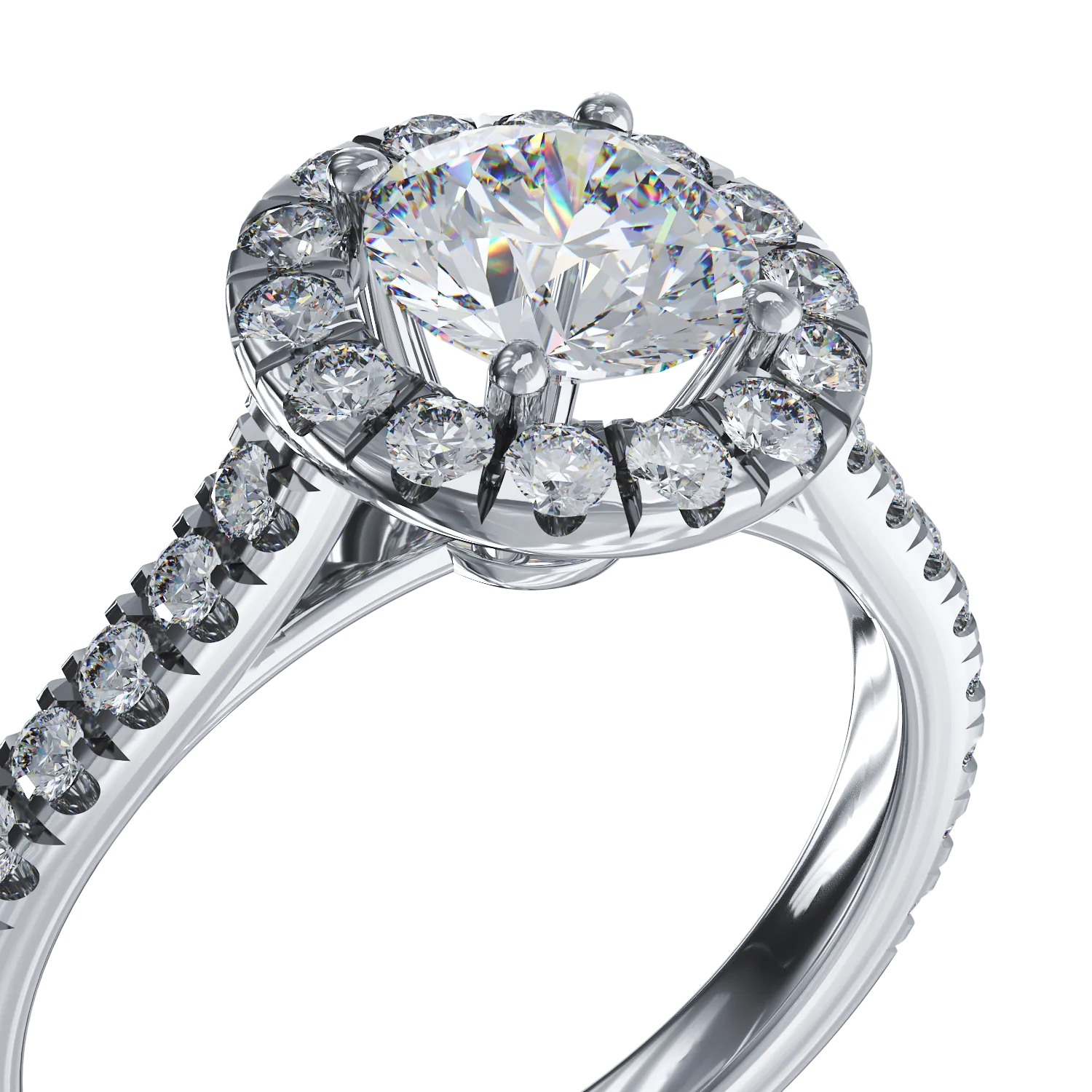 Inel de logodna din aur alb cu diamant de 0.9ct si diamante de 0.75ct