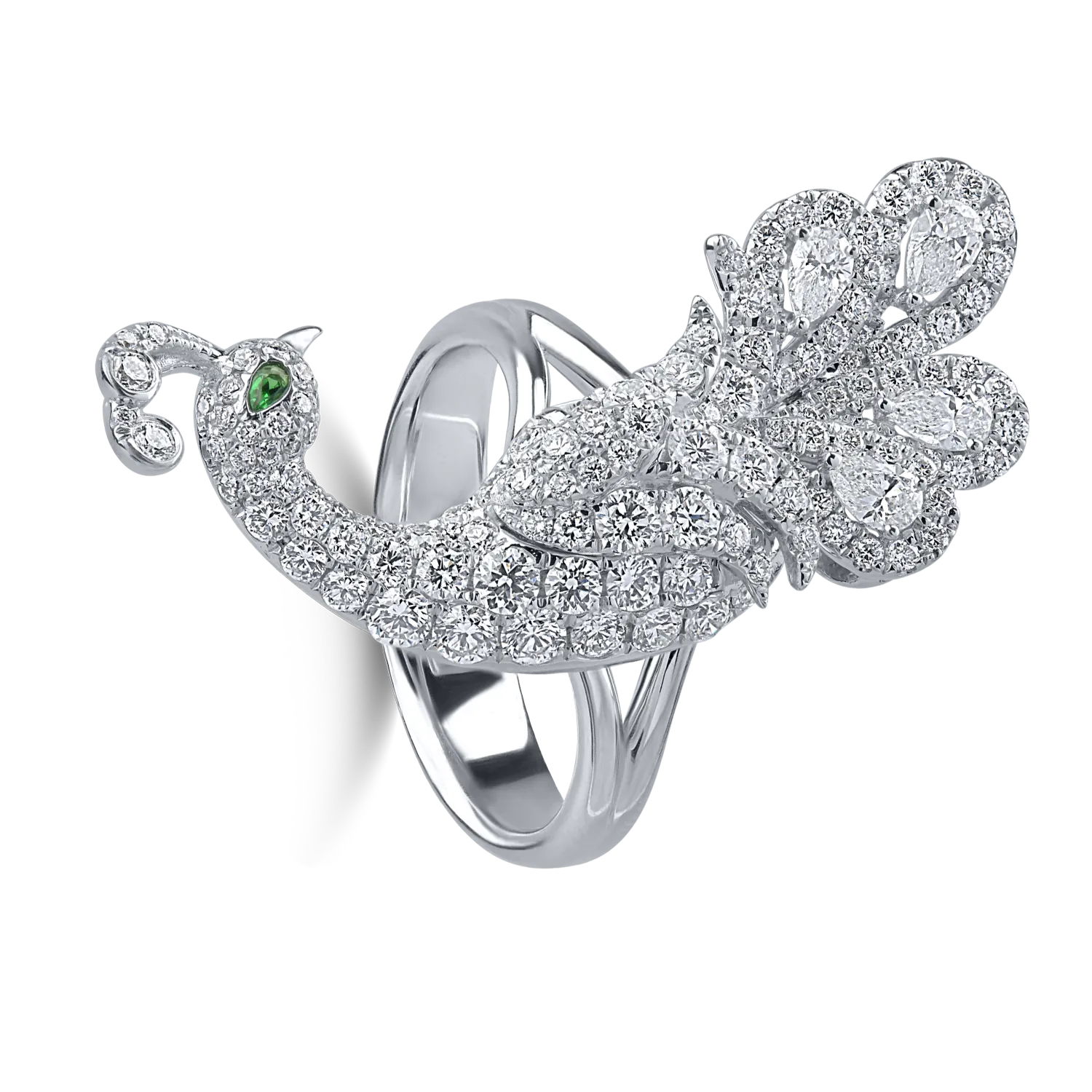 Inel din aur alb cu diamante de 1.85ct si granat verde de 0.02ct