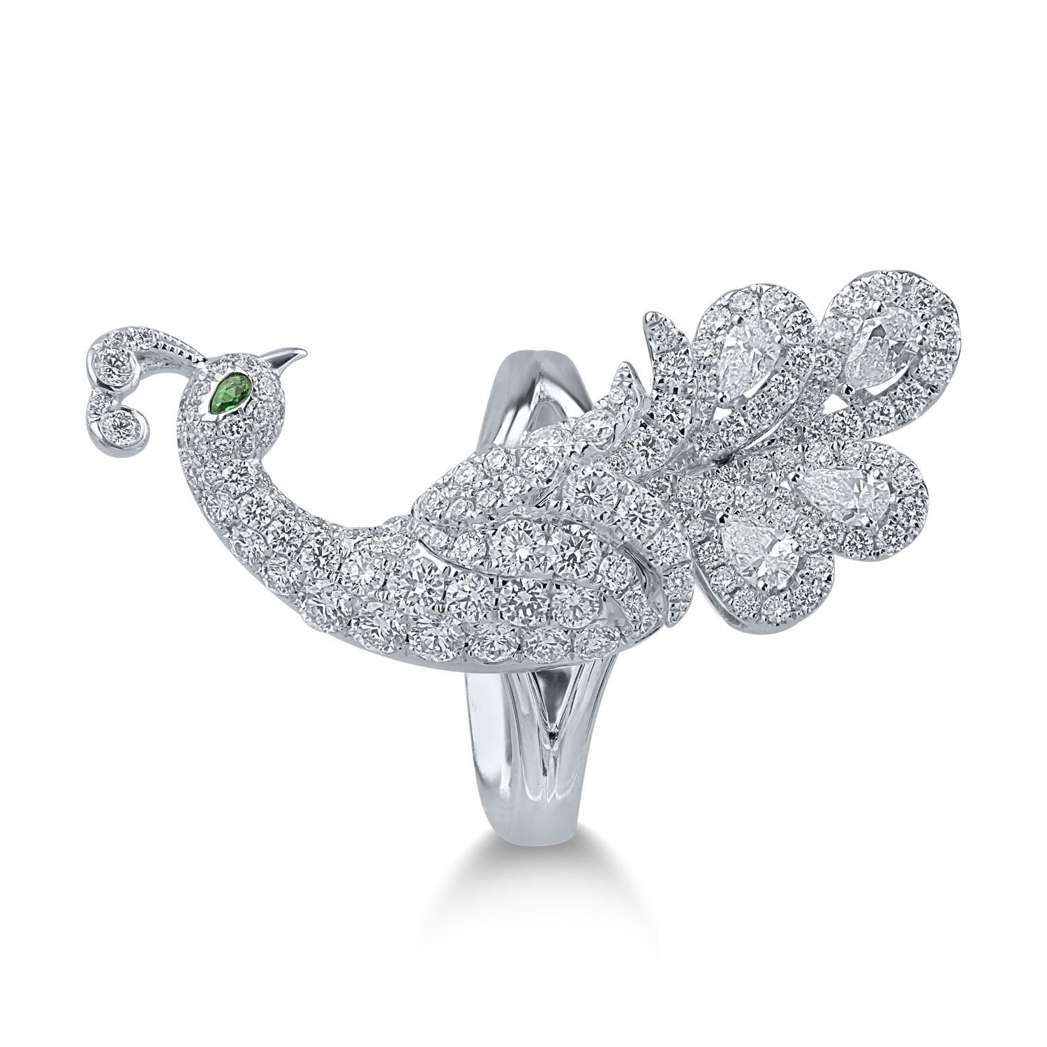 White gold ring with 1.85ct diamonds and 0.02ct green garnet