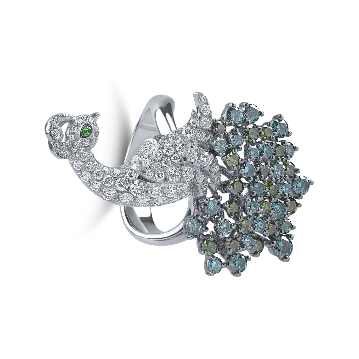White gold ring with 3.32ct diamonds and 0.02ct green garnet