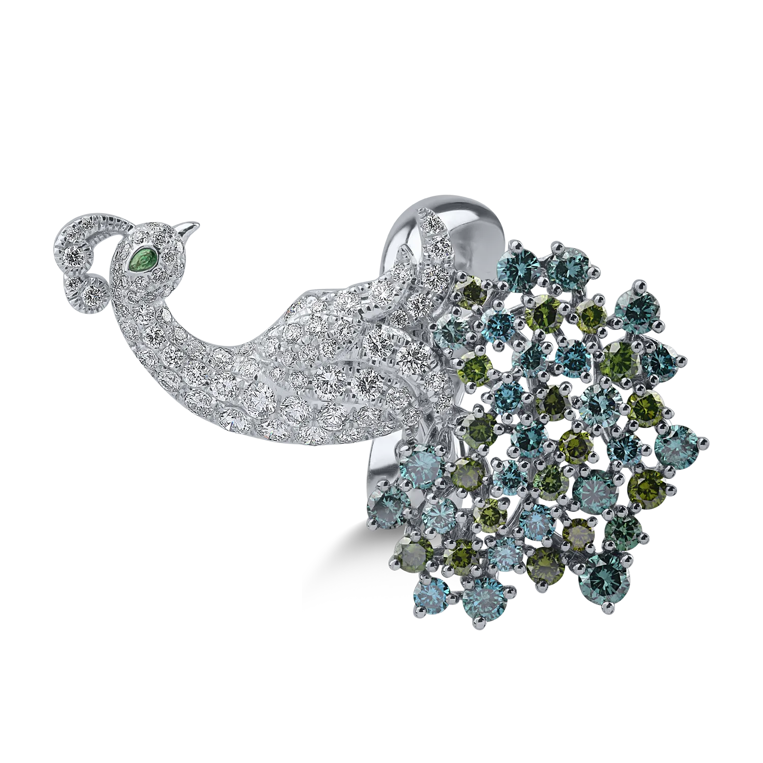 Fehérarany gyűrű 3.32ct gyémánttal és 0.02ct zöld gránáttal